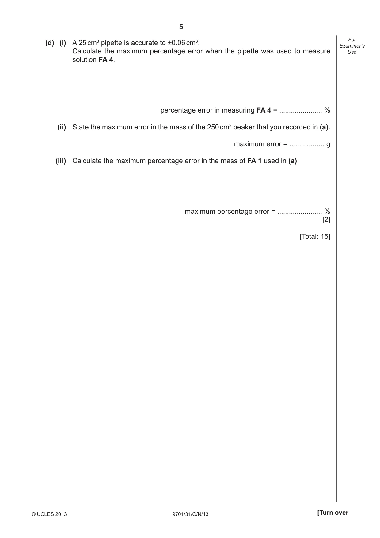 Cambridge A Level Chemistry 9701 2013 Oct/Nov Paper 3 · Variant 1 question paper, page 5 of 12