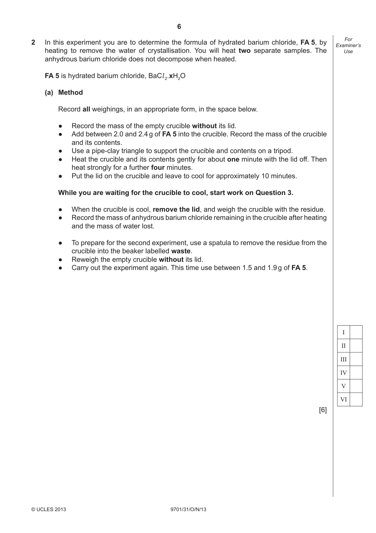 Cambridge A Level Chemistry 9701 2013 Oct/Nov Paper 3 · Variant 1 question paper, page 6 of 12