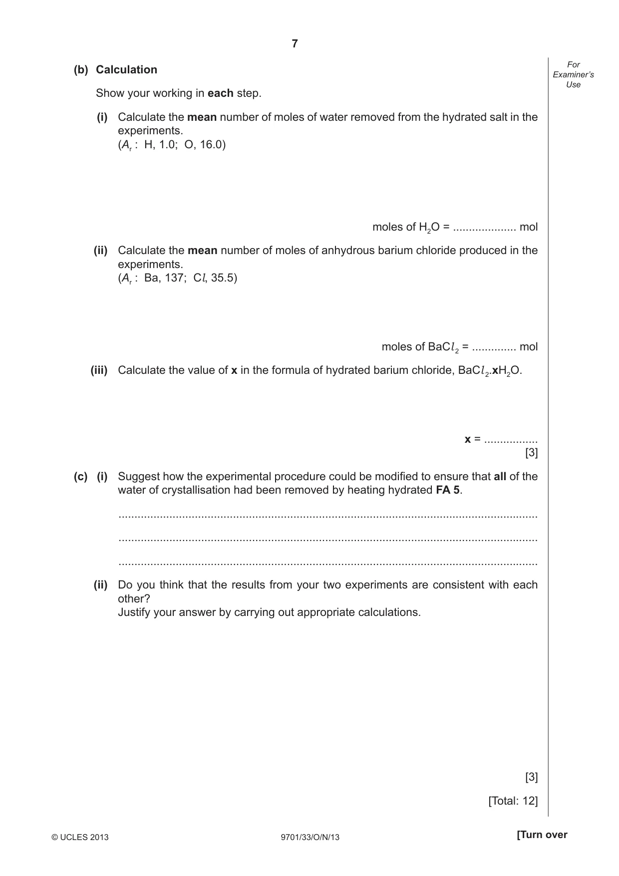 Cambridge A Level Chemistry 9701 2013 Oct/Nov Paper 3 · Variant 3 question paper, page 7 of 12