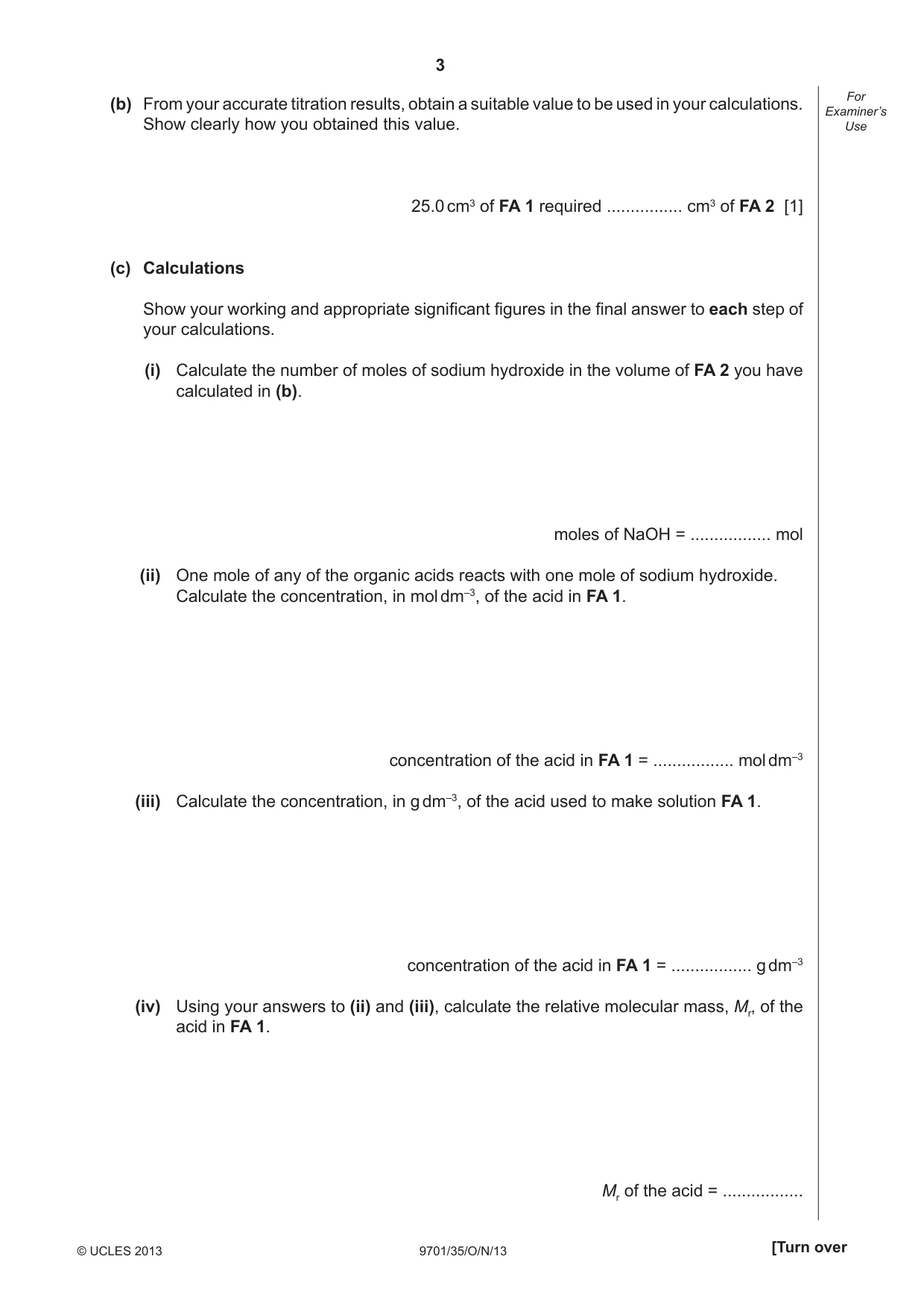 Cambridge A Level Chemistry 9701 2013 Oct/Nov Paper 3 · Variant 5 question paper, page 3 of 12