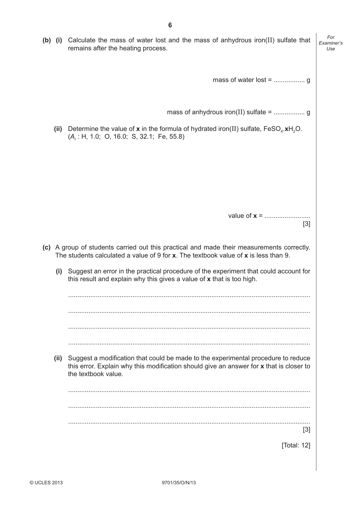 Cambridge A Level Chemistry 9701 2013 Oct/Nov Paper 3 · Variant 5 question paper, page 6 of 12