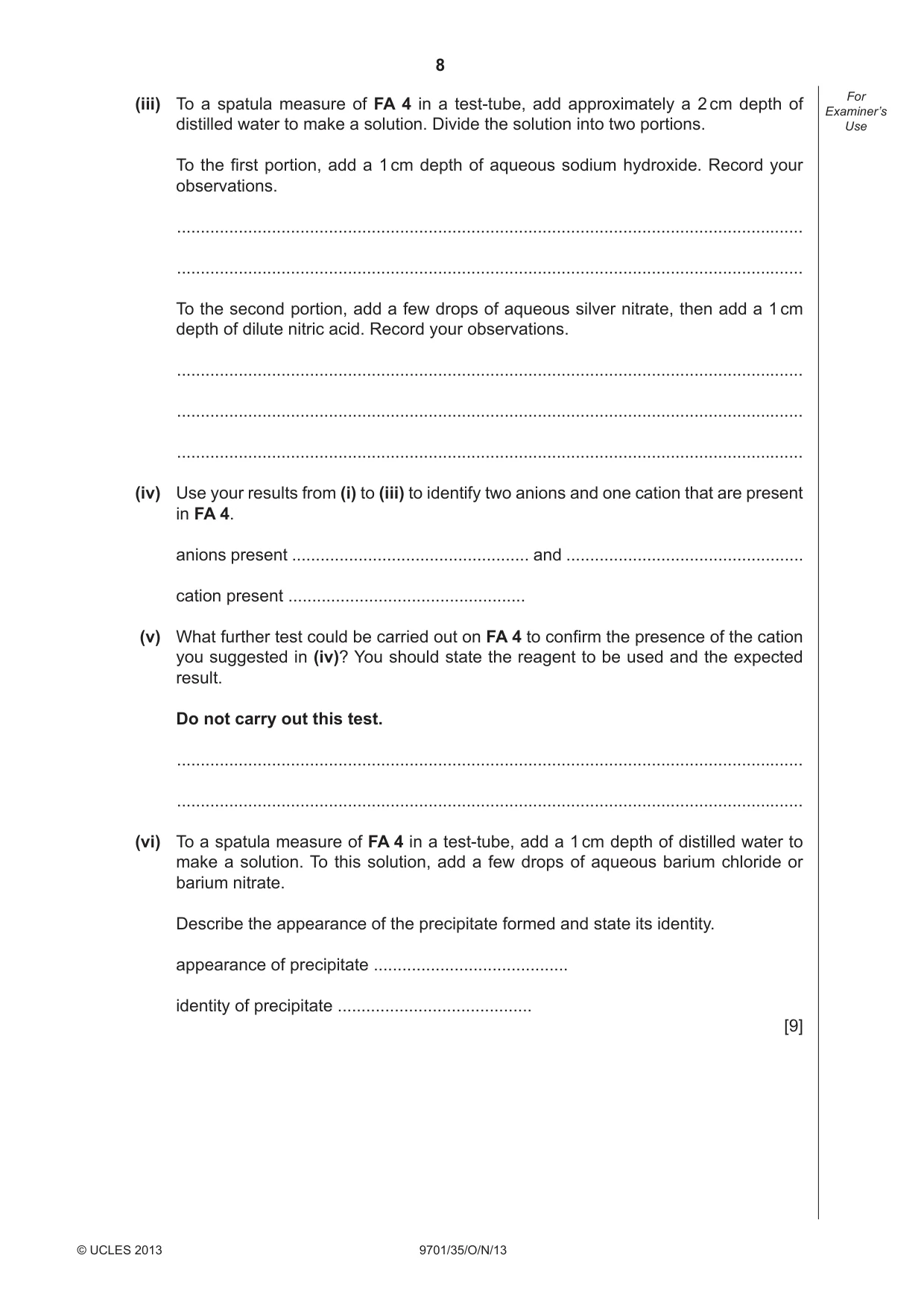 Cambridge A Level Chemistry 9701 2013 Oct/Nov Paper 3 · Variant 5 question paper, page 8 of 12