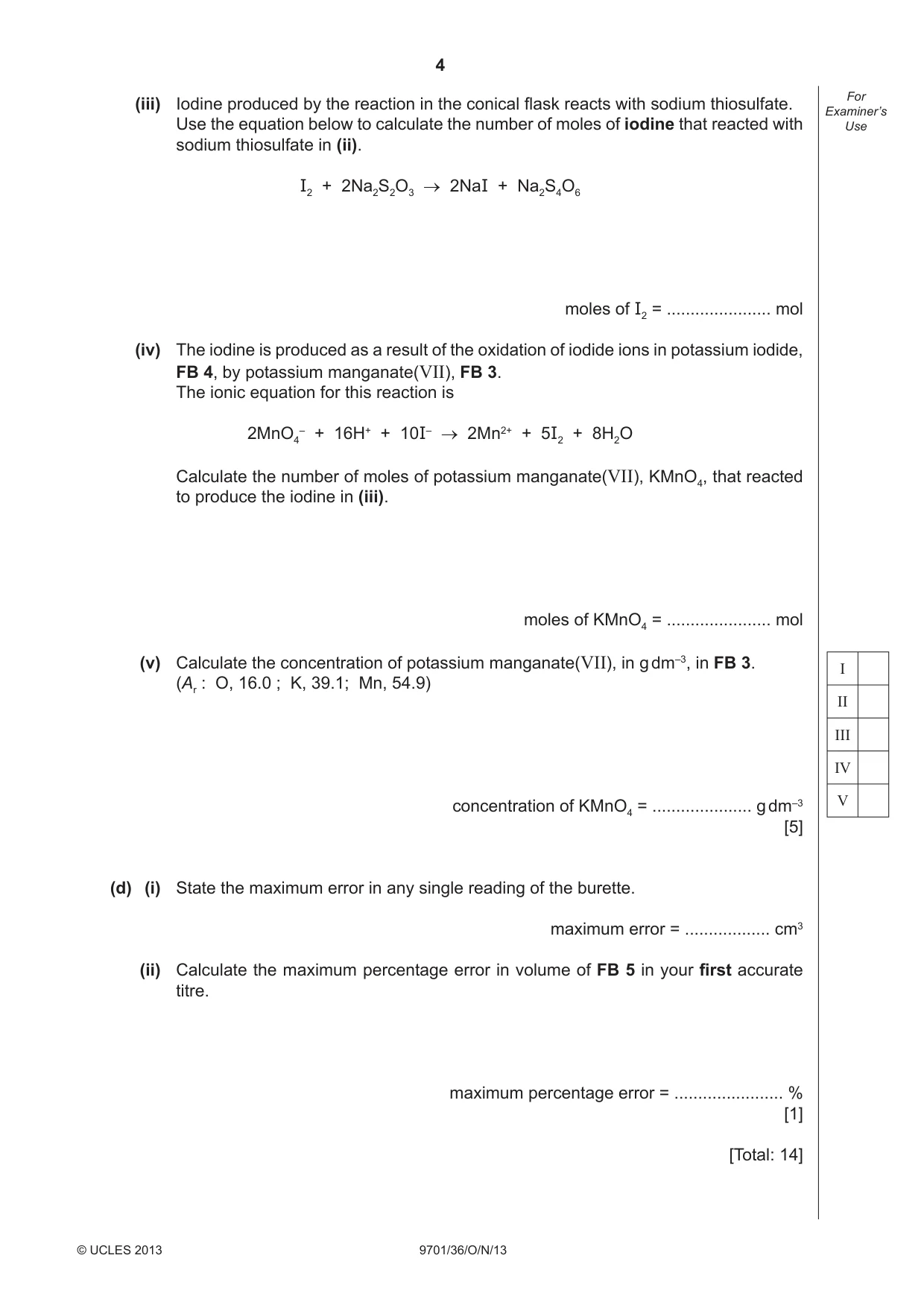 Cambridge A Level Chemistry 9701 2013 Oct/Nov Paper 3 · Variant 6 question paper, page 4 of 12