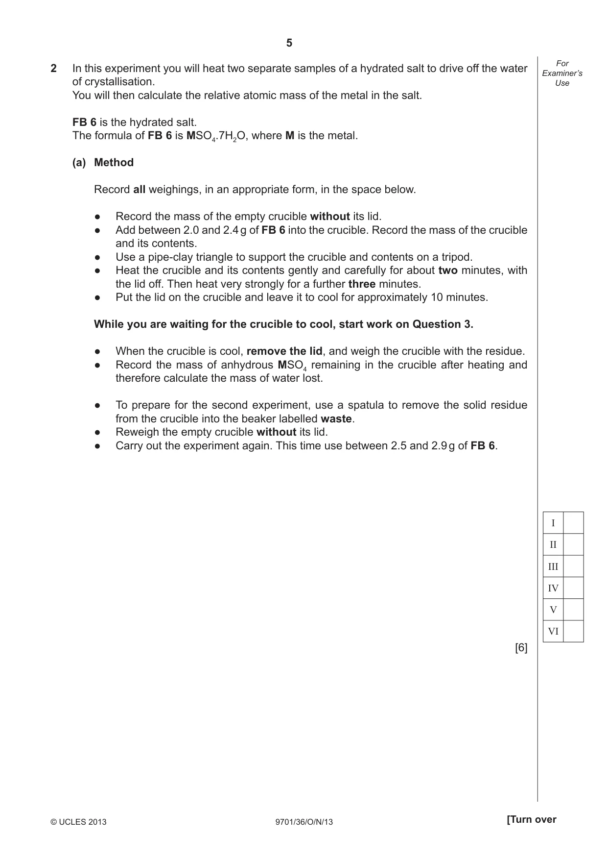Cambridge A Level Chemistry 9701 2013 Oct/Nov Paper 3 · Variant 6 question paper, page 5 of 12