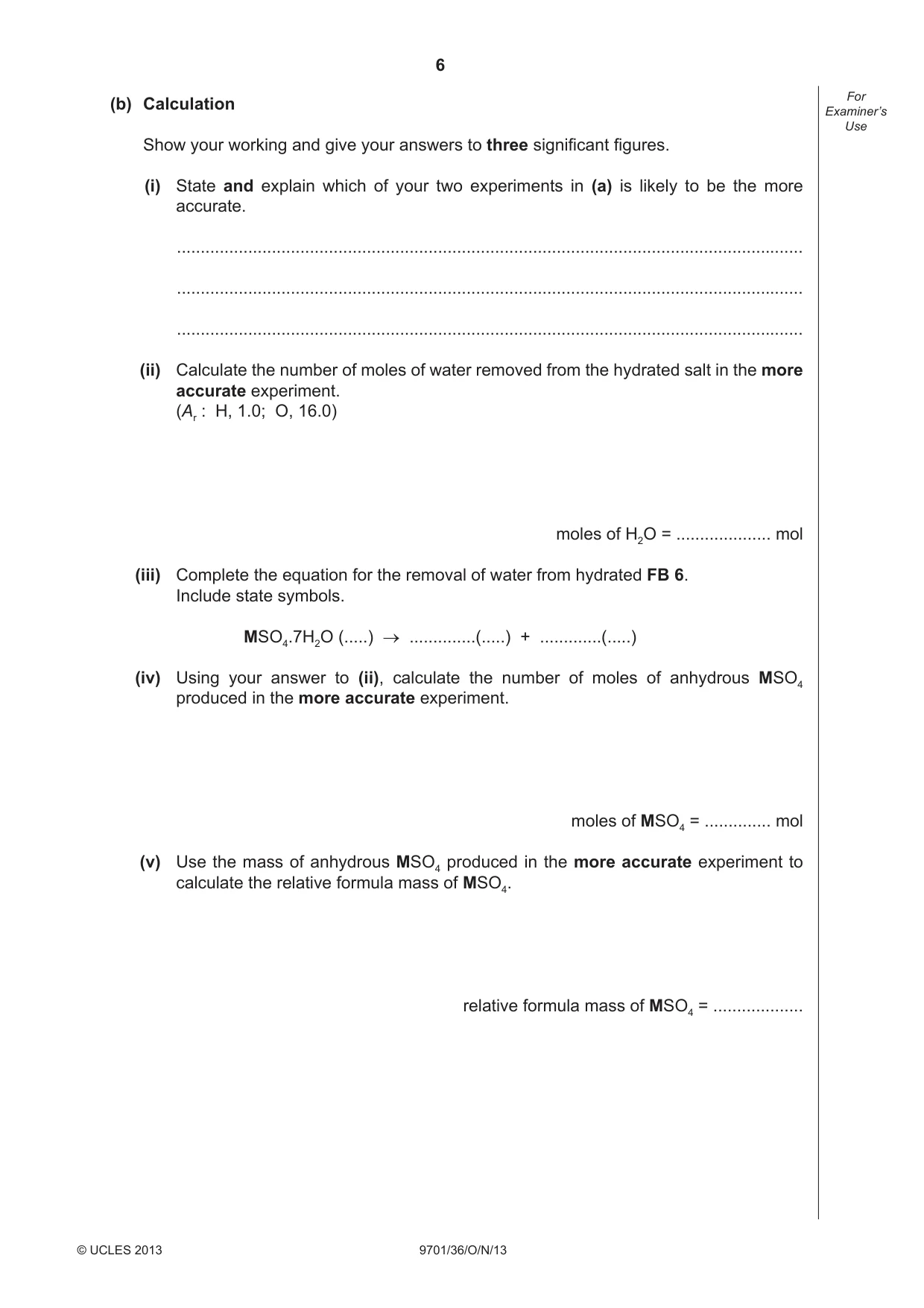Cambridge A Level Chemistry 9701 2013 Oct/Nov Paper 3 · Variant 6 question paper, page 6 of 12