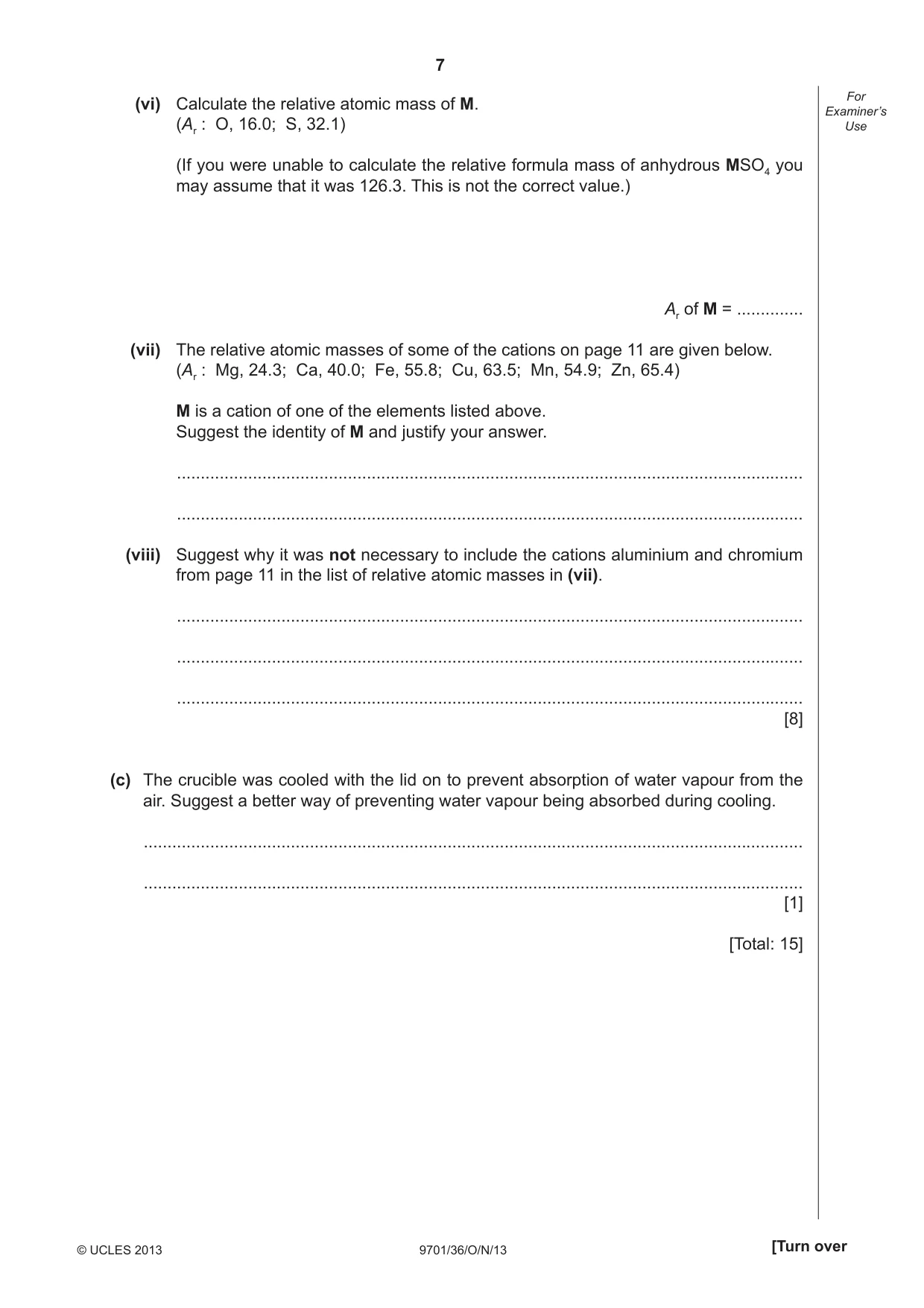 Cambridge A Level Chemistry 9701 2013 Oct/Nov Paper 3 · Variant 6 question paper, page 7 of 12
