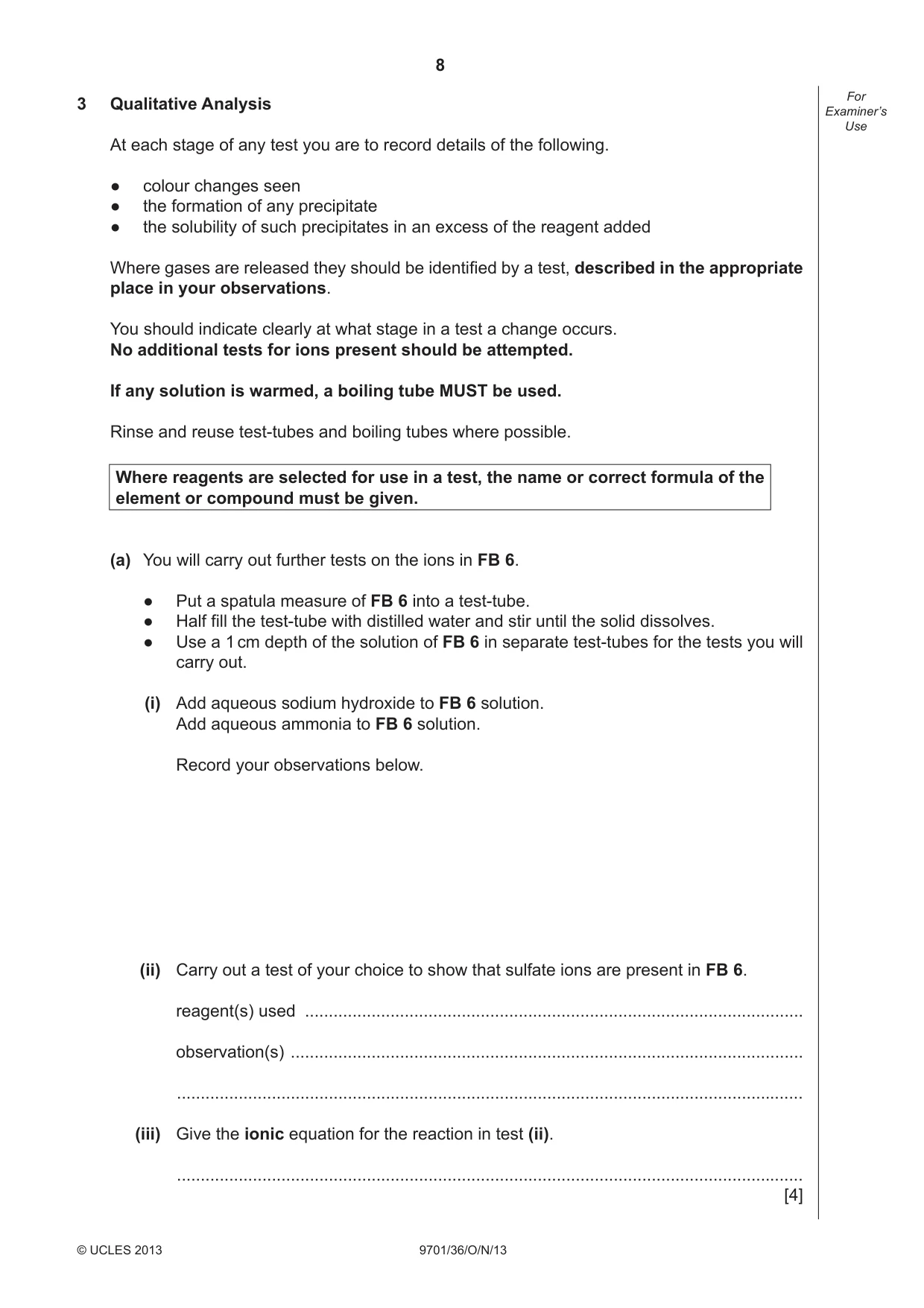 Cambridge A Level Chemistry 9701 2013 Oct/Nov Paper 3 · Variant 6 question paper, page 8 of 12