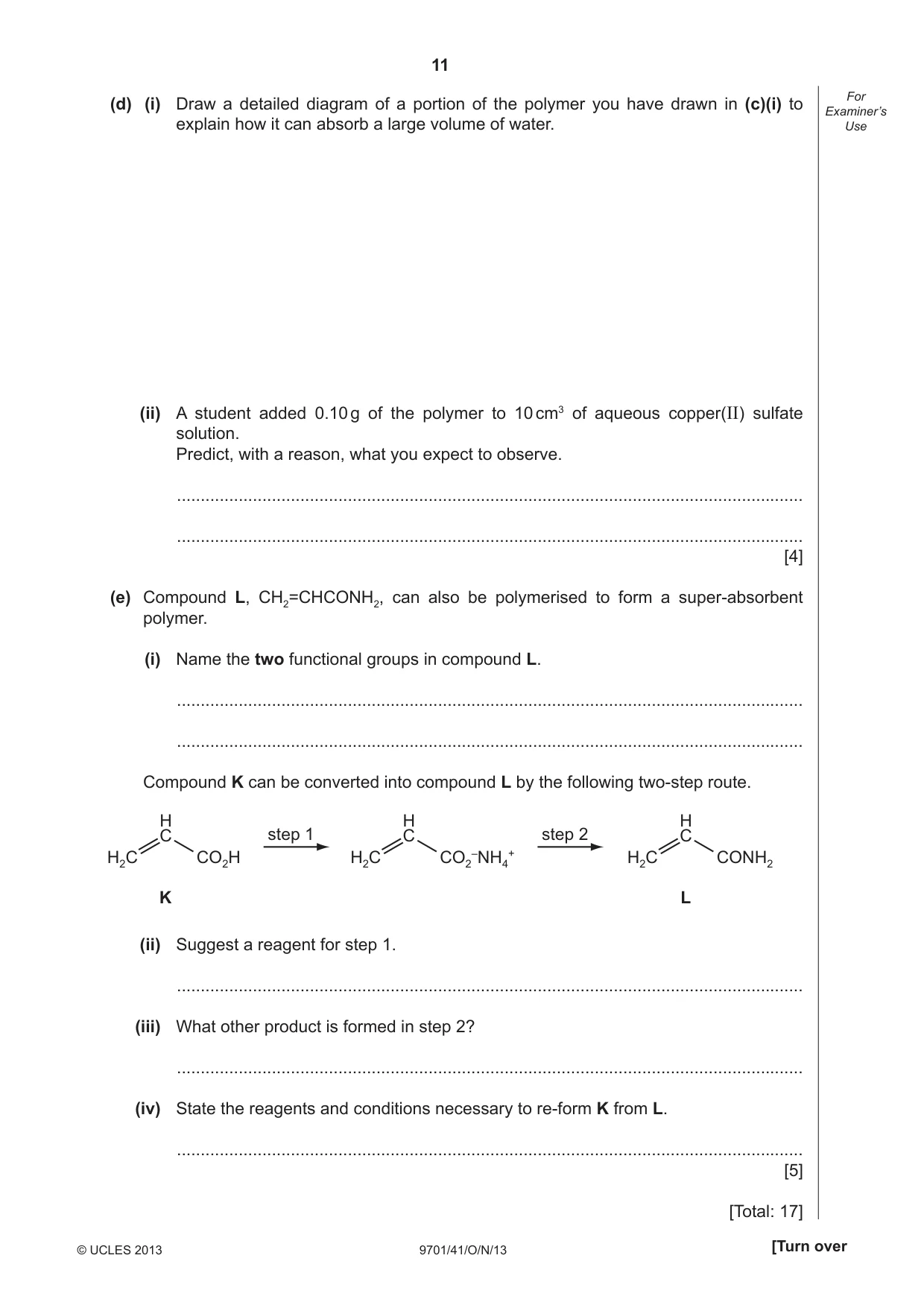 Cambridge A Level Chemistry 9701 2013 Oct/Nov Paper 4 · Variant 1 question paper, page 11 of 20