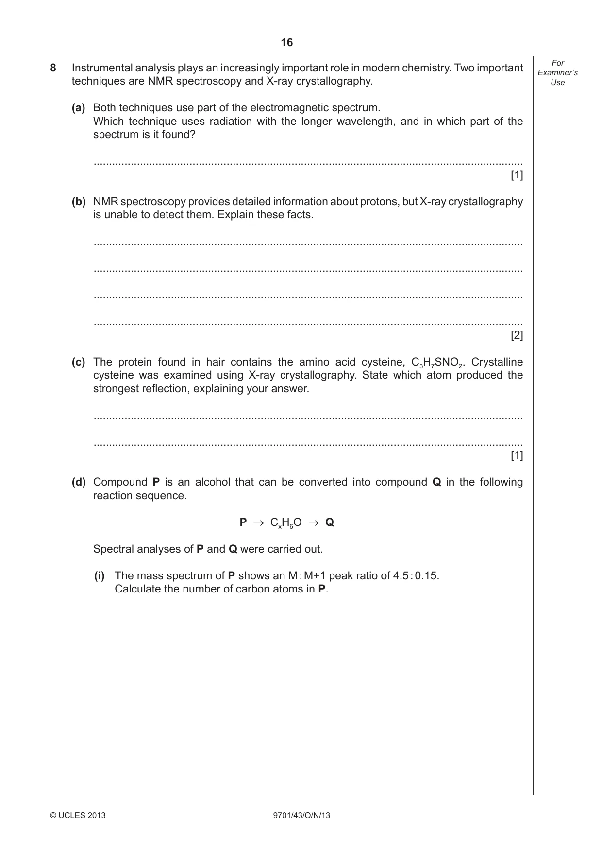 Cambridge A Level Chemistry 9701 2013 Oct/Nov Paper 4 · Variant 3 question paper, page 16 of 20