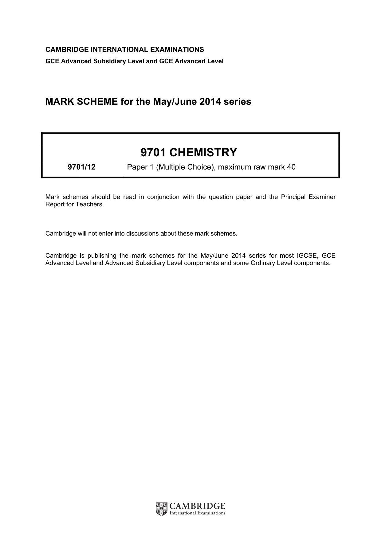 Mark scheme, page 1 of 2