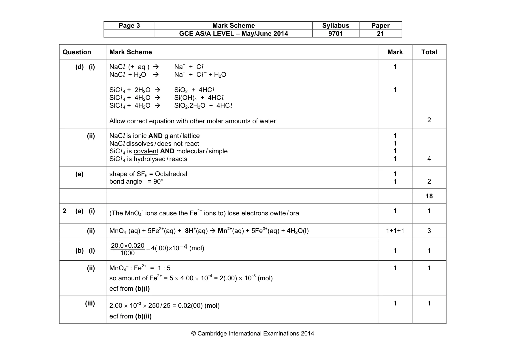 Mark scheme, page 3 of 6
