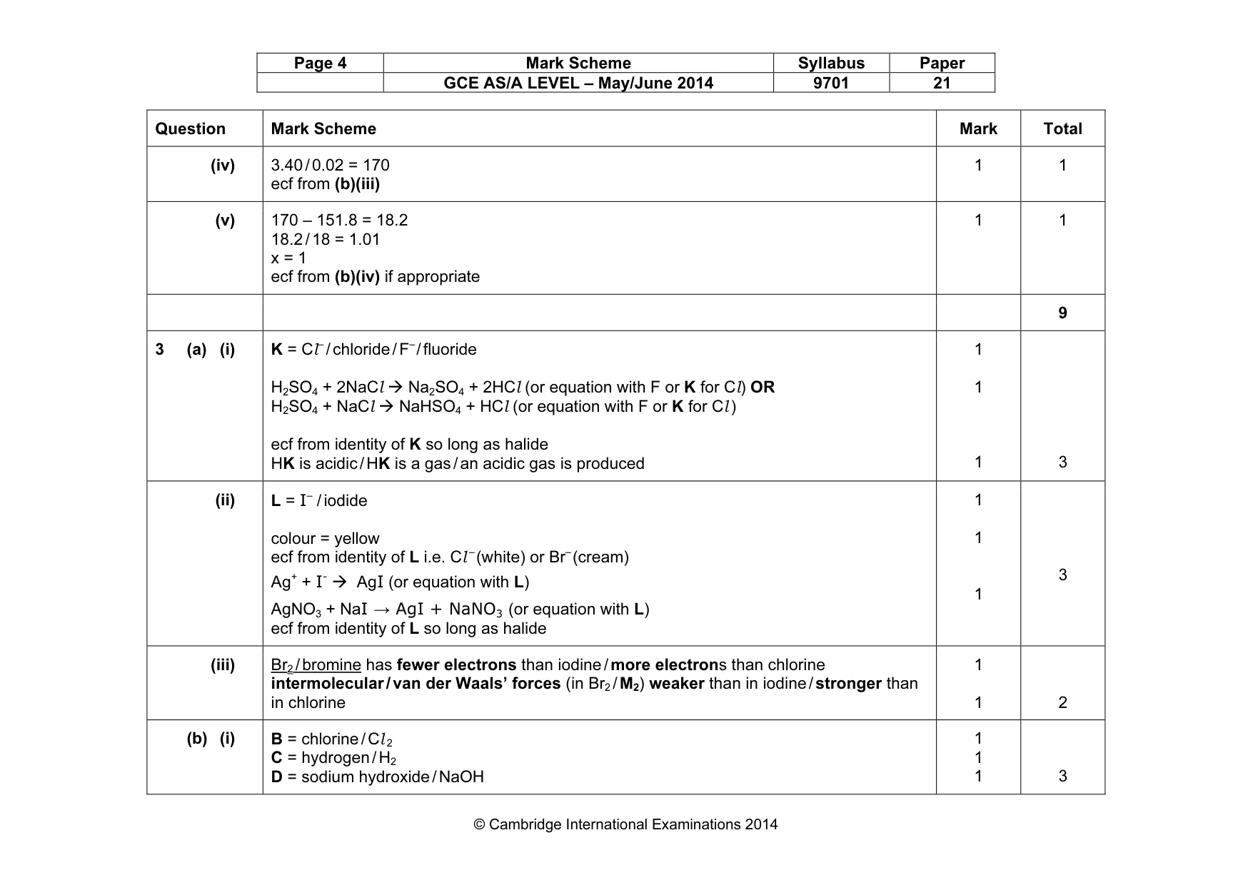 Mark scheme, page 4 of 6