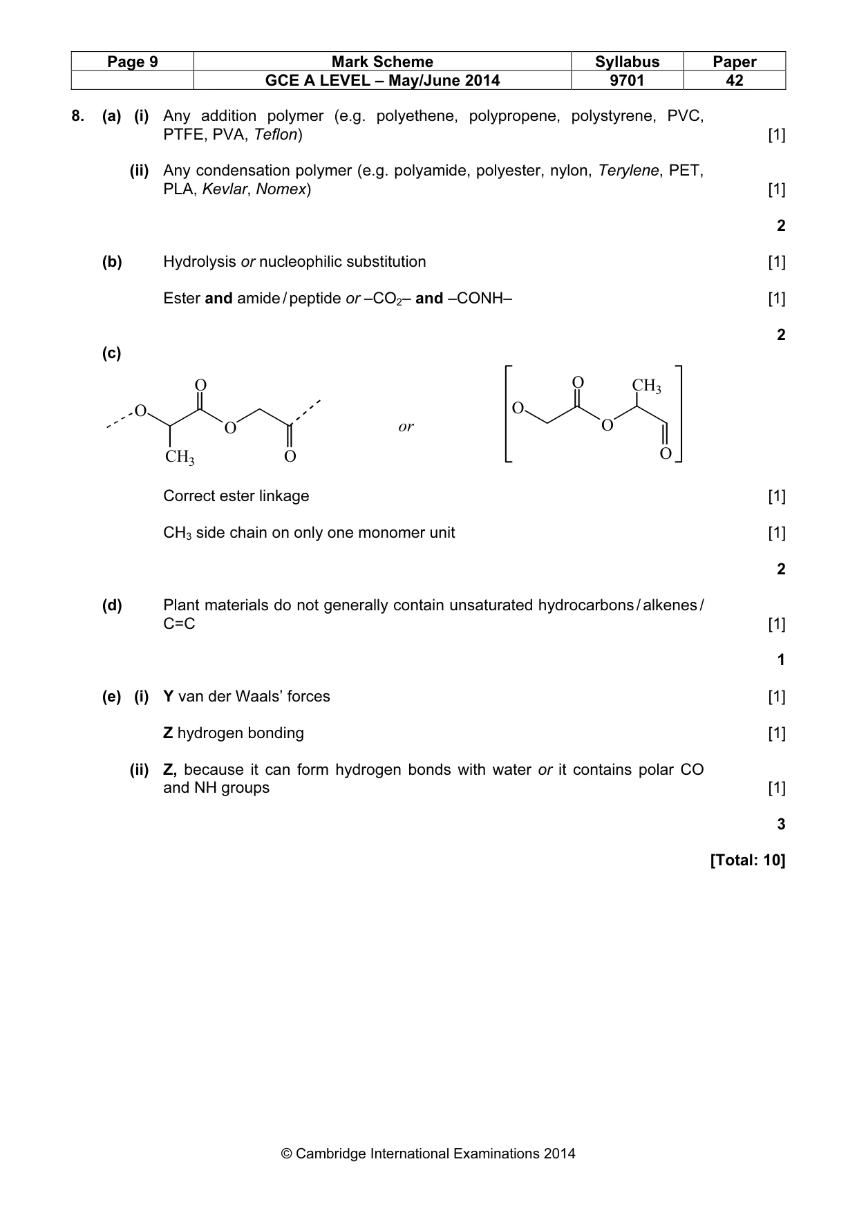 Mark scheme, page 9 of 9