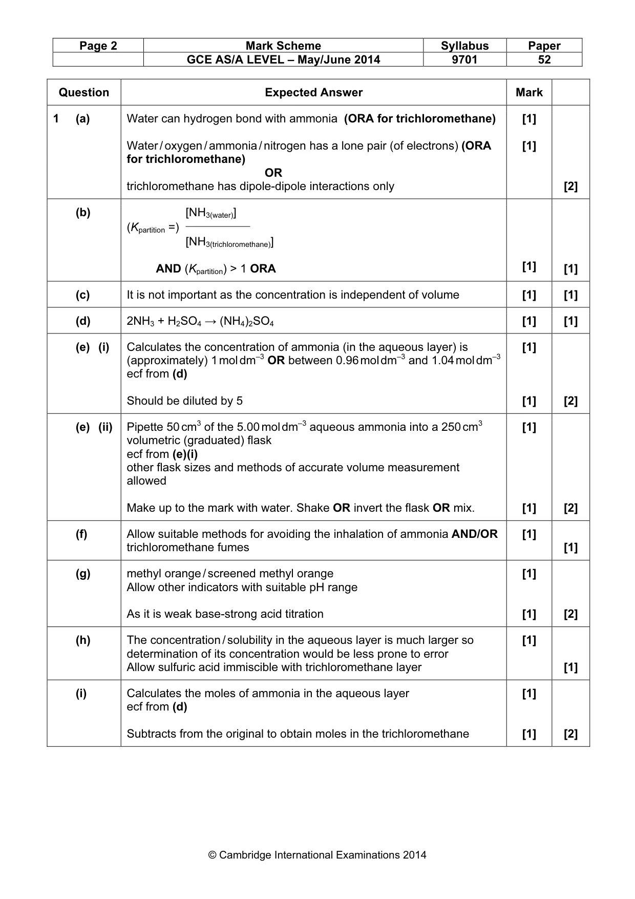 Mark scheme, page 2 of 3