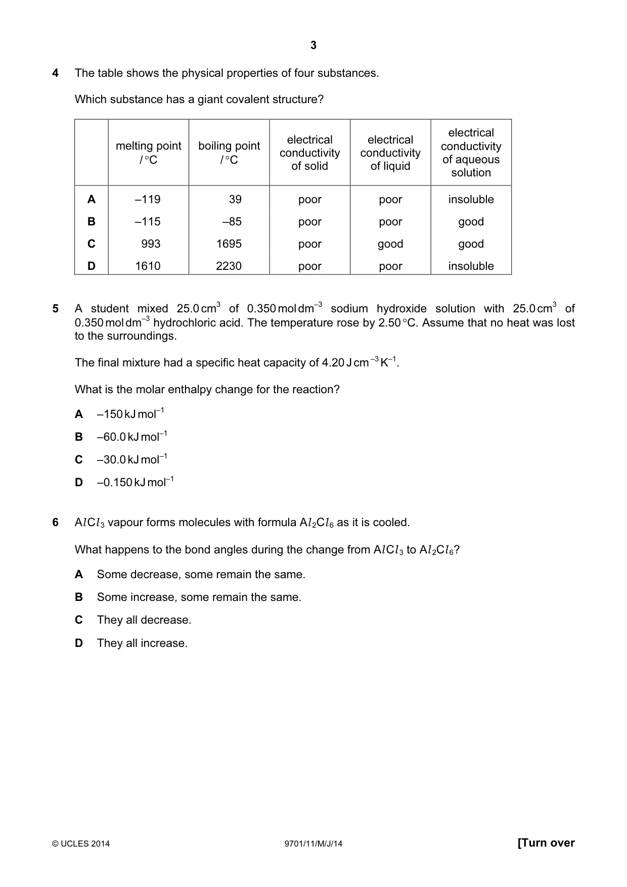 Cambridge A Level Chemistry 9701 2014 May/June Paper 1 · Variant 1 question paper, page 3 of 16