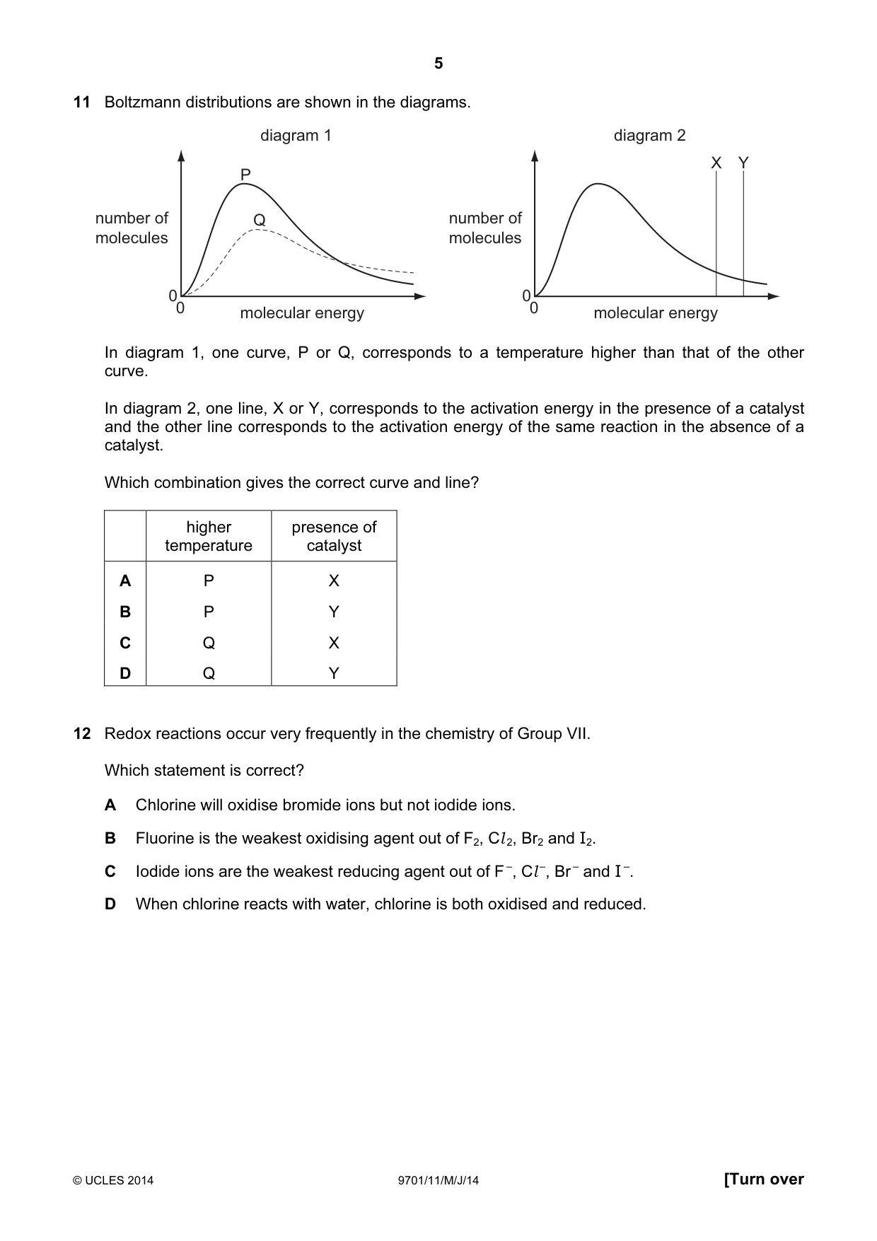Cambridge A Level Chemistry 9701 2014 May/June Paper 1 · Variant 1 question paper, page 5 of 16