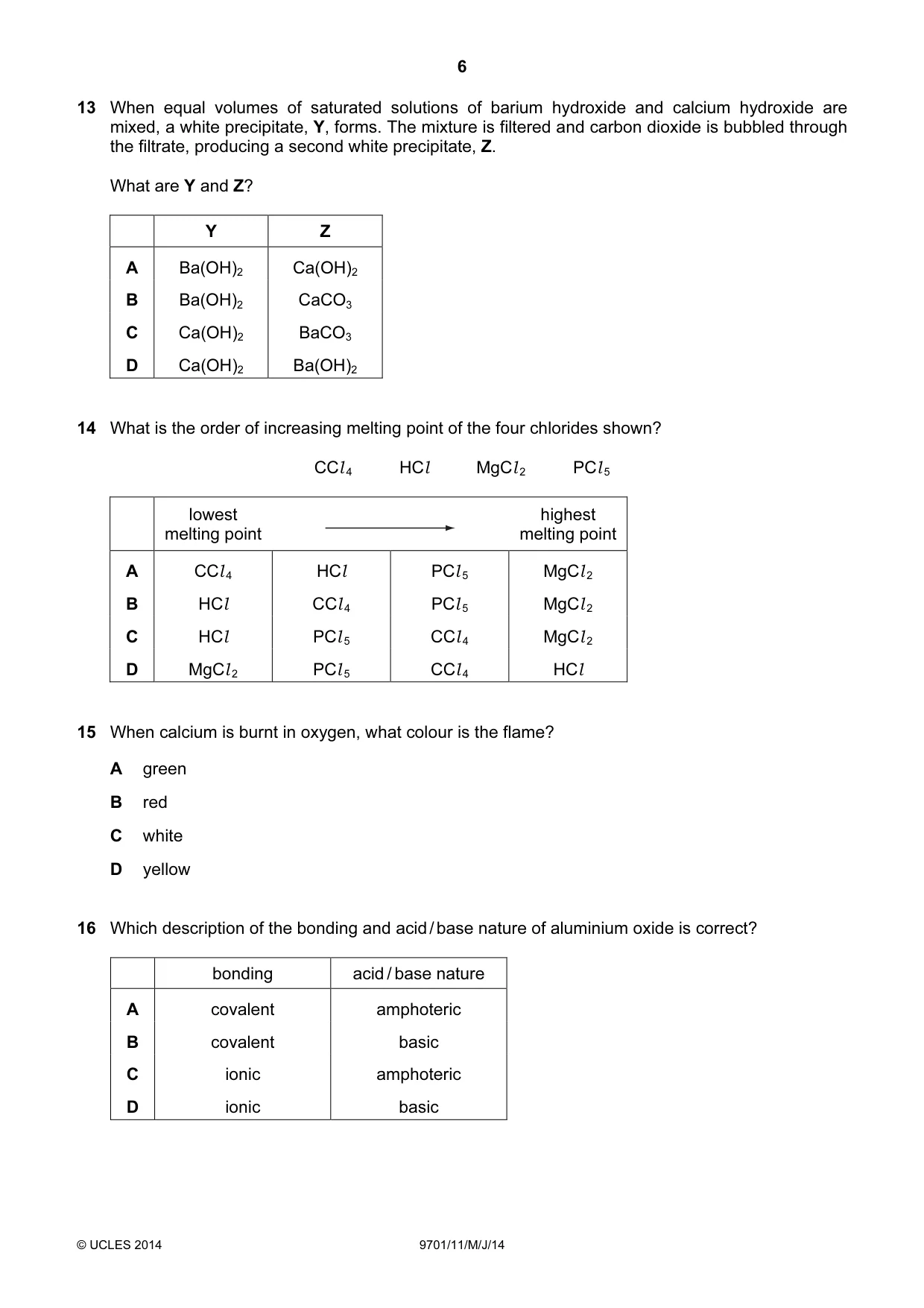 Cambridge A Level Chemistry 9701 2014 May/June Paper 1 · Variant 1 question paper, page 6 of 16