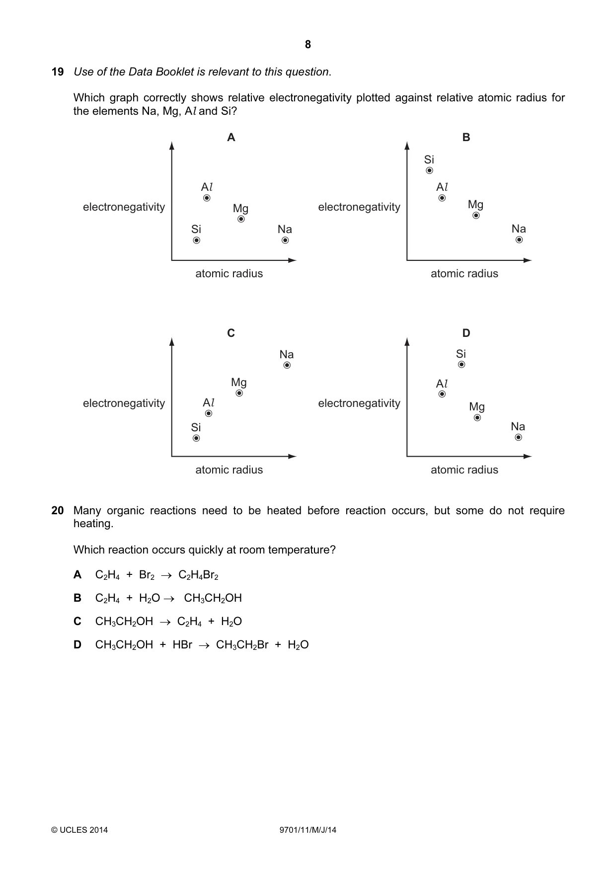 Cambridge A Level Chemistry 9701 2014 May/June Paper 1 · Variant 1 question paper, page 8 of 16