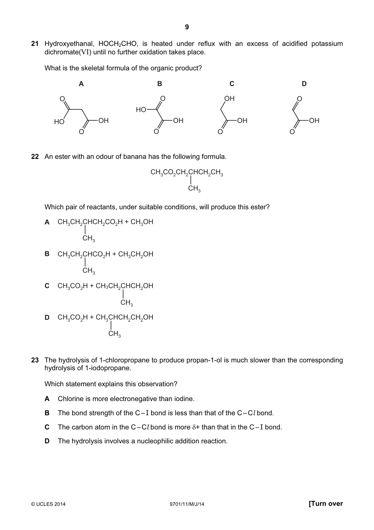 Cambridge A Level Chemistry 9701 2014 May/June Paper 1 · Variant 1 question paper, page 9 of 16