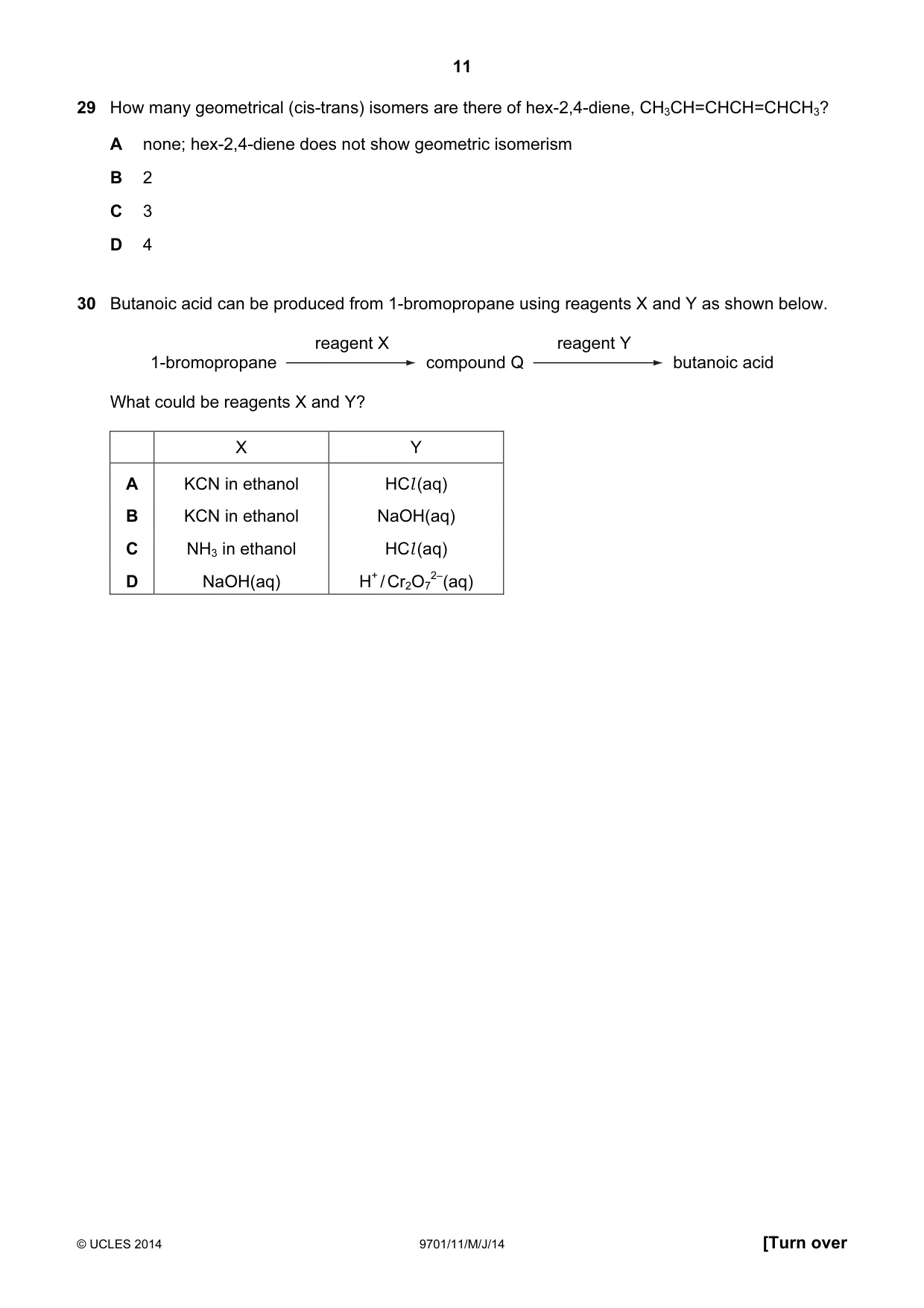 Cambridge A Level Chemistry 9701 2014 May/June Paper 1 · Variant 1 question paper, page 11 of 16