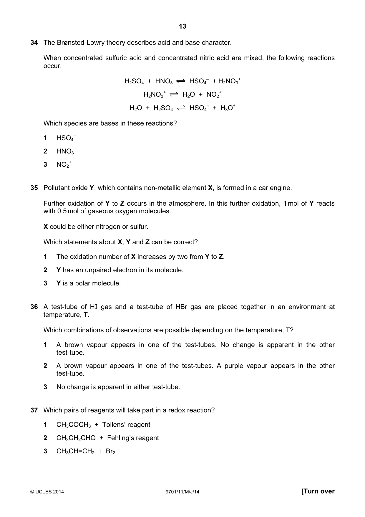 Cambridge A Level Chemistry 9701 2014 May/June Paper 1 · Variant 1 question paper, page 13 of 16