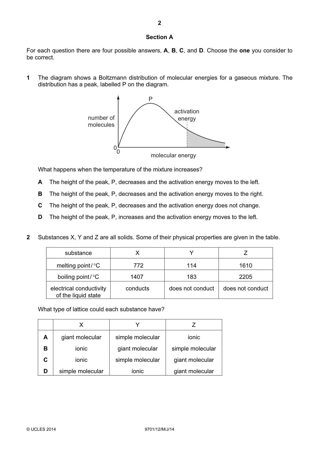 Cambridge A Level Chemistry 9701 2014 May/June Paper 1 · Variant 2 question paper, page 2 of 16