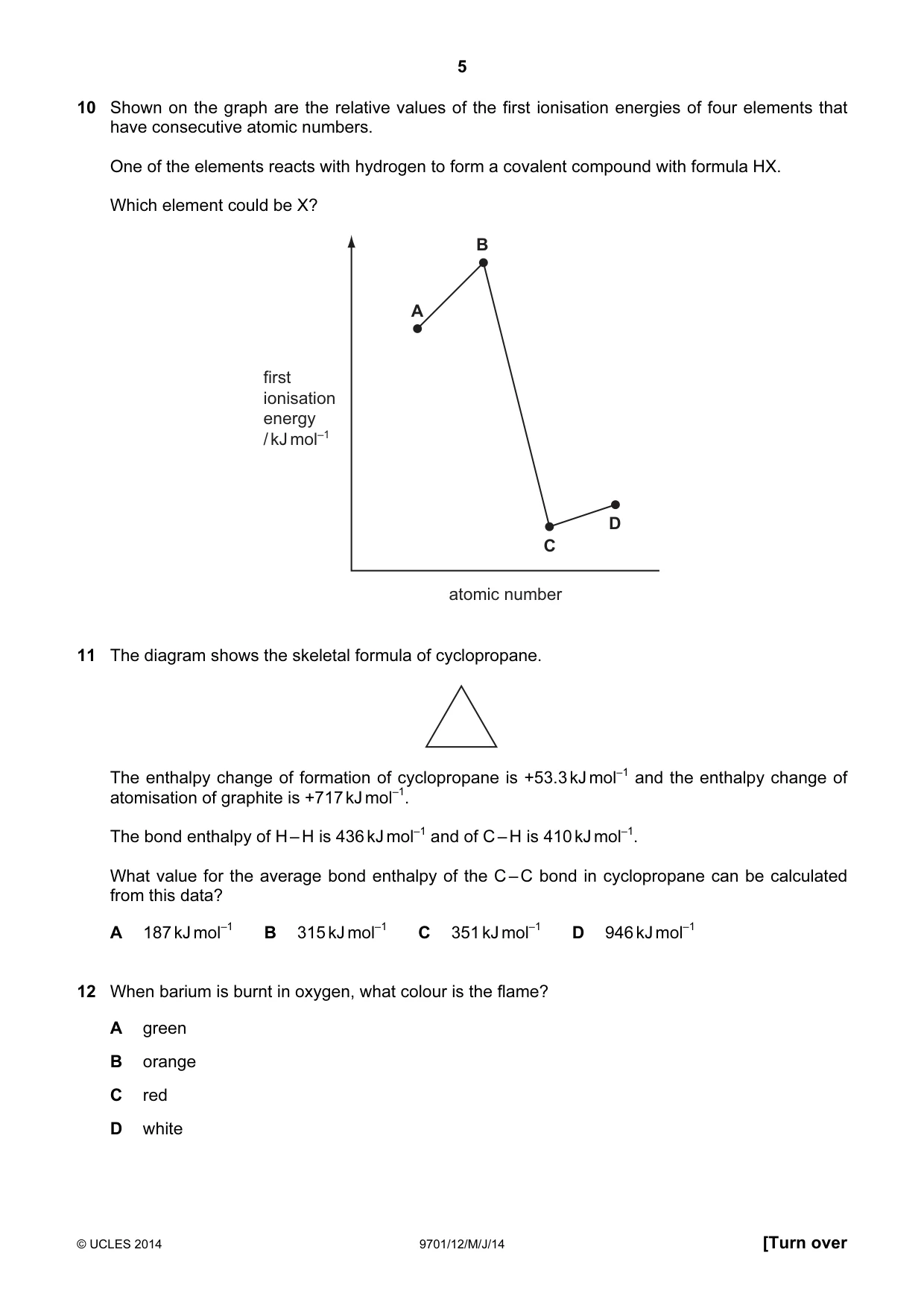 Cambridge A Level Chemistry 9701 2014 May/June Paper 1 · Variant 2 question paper, page 5 of 16