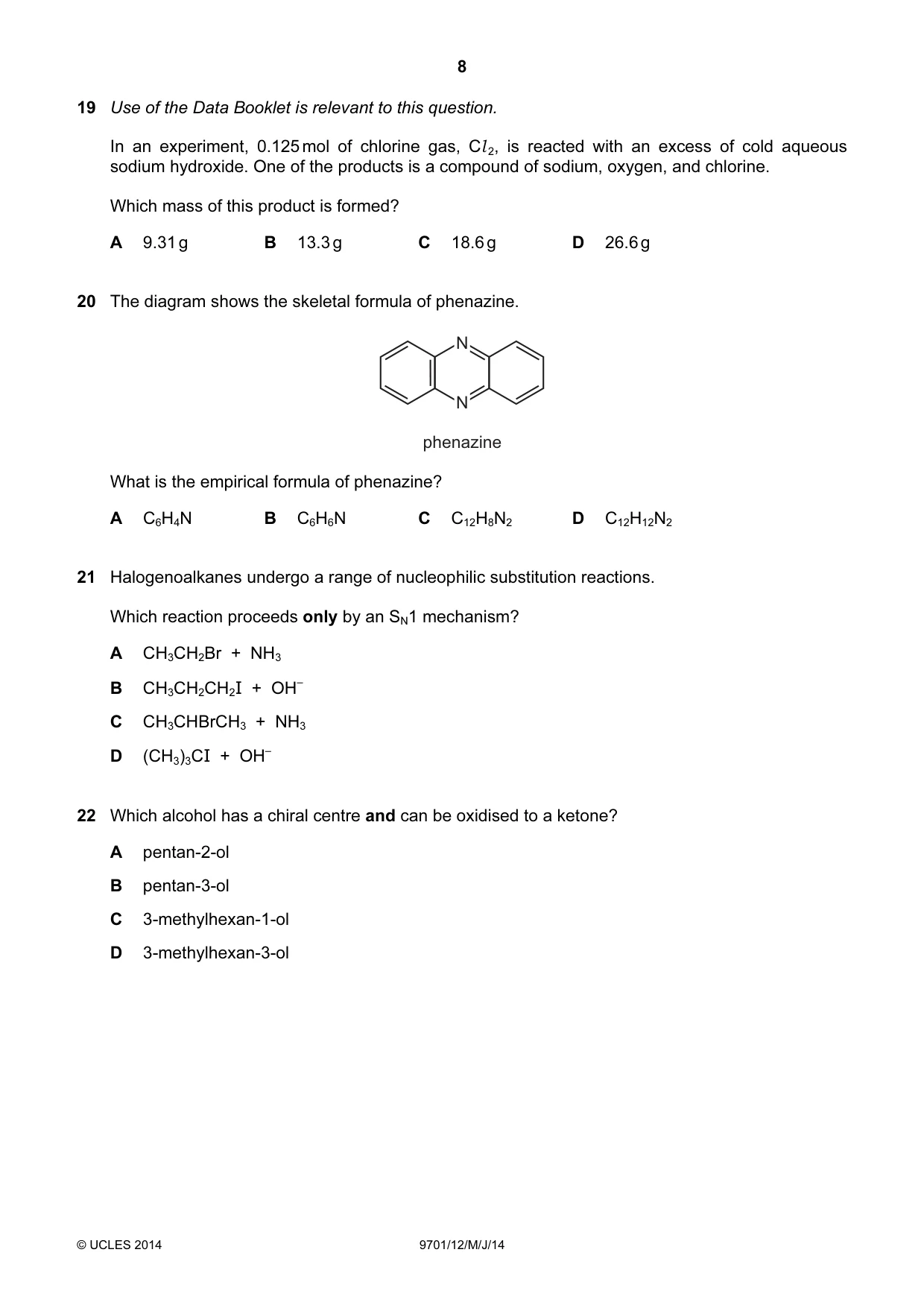 Cambridge A Level Chemistry 9701 2014 May/June Paper 1 · Variant 2 question paper, page 8 of 16