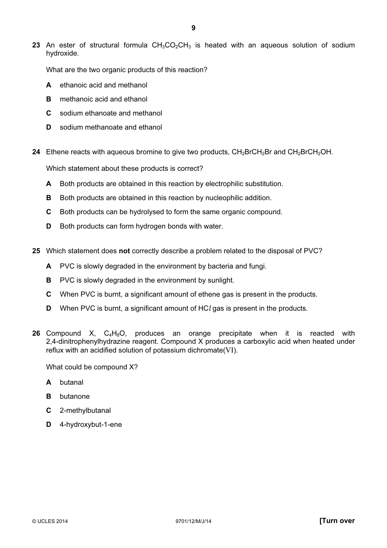 Cambridge A Level Chemistry 9701 2014 May/June Paper 1 · Variant 2 question paper, page 9 of 16