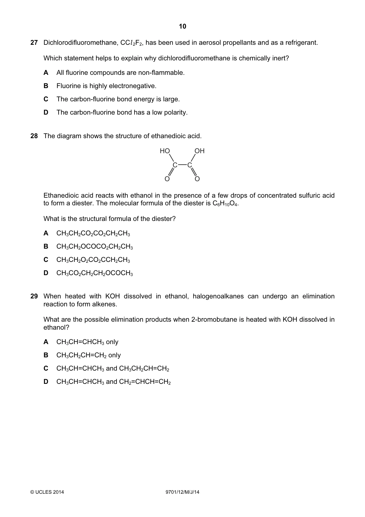 Cambridge A Level Chemistry 9701 2014 May/June Paper 1 · Variant 2 question paper, page 10 of 16