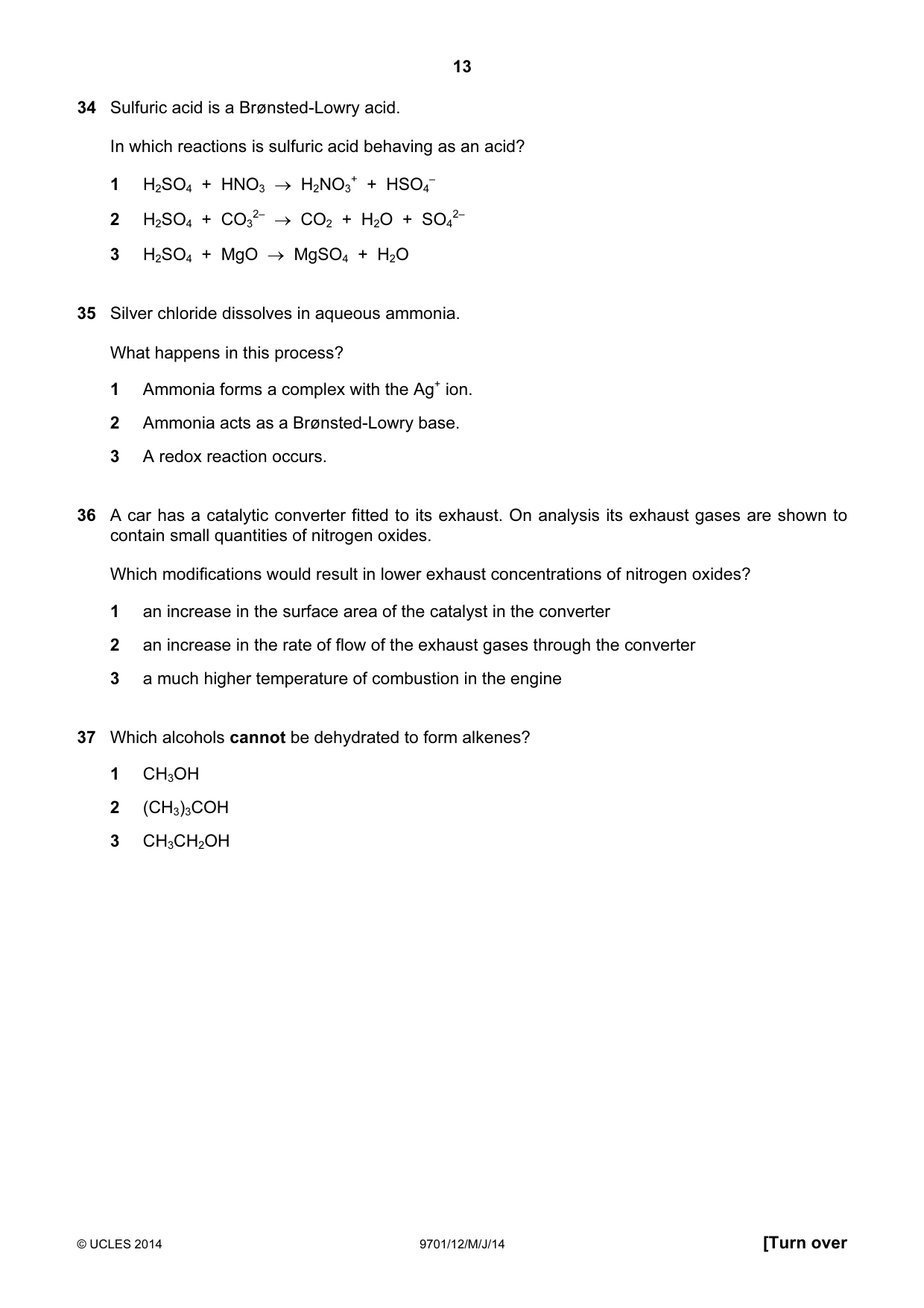Cambridge A Level Chemistry 9701 2014 May/June Paper 1 · Variant 2 question paper, page 13 of 16