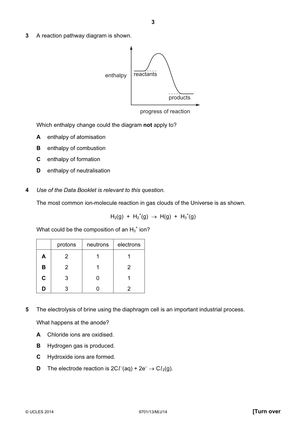 Cambridge A Level Chemistry 9701 2014 May/June Paper 1 · Variant 3 question paper, page 3 of 16