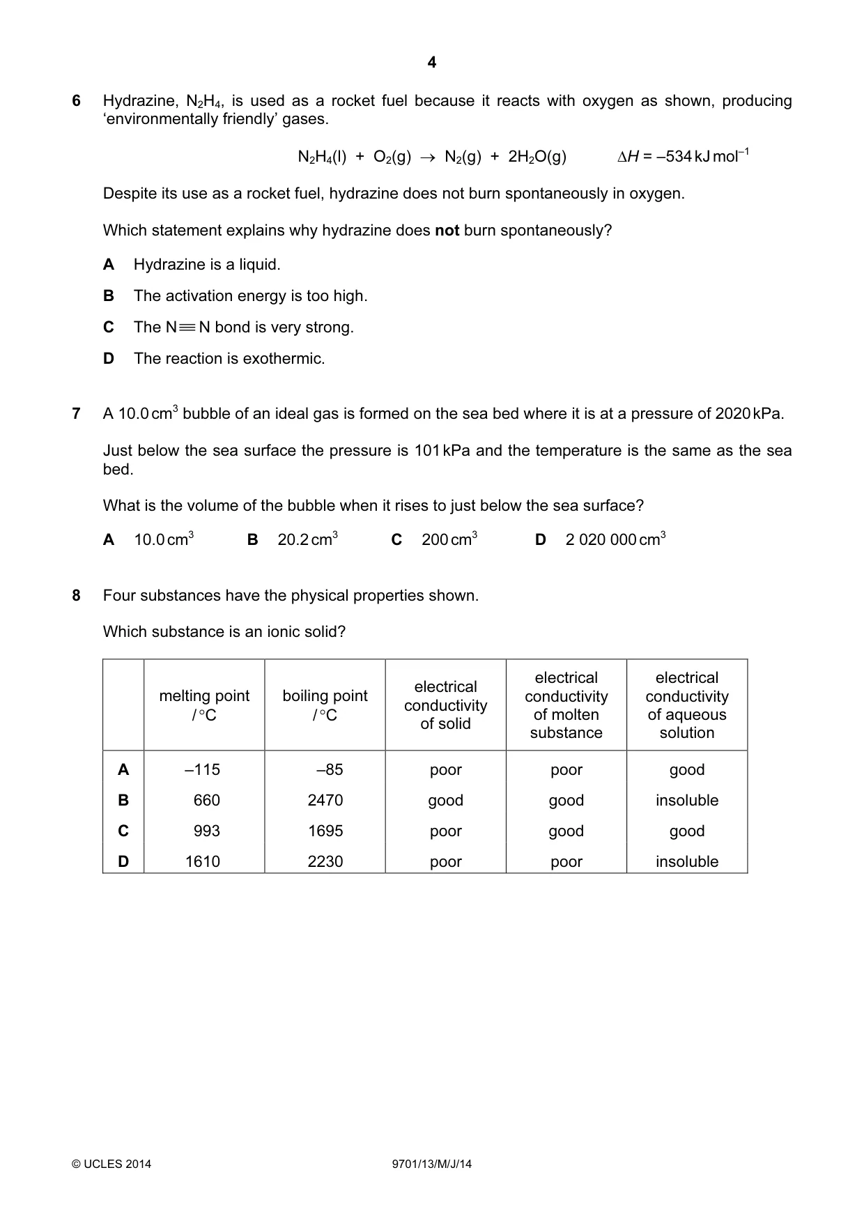 Cambridge A Level Chemistry 9701 2014 May/June Paper 1 · Variant 3 question paper, page 4 of 16