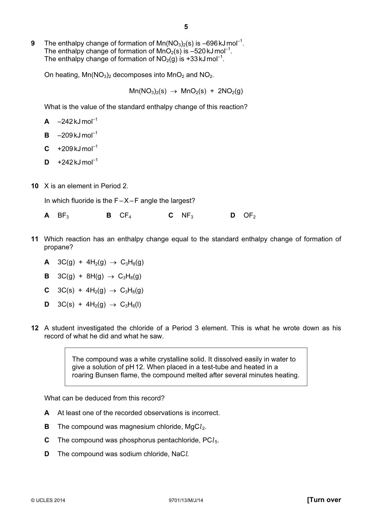 Cambridge A Level Chemistry 9701 2014 May/June Paper 1 · Variant 3 question paper, page 5 of 16