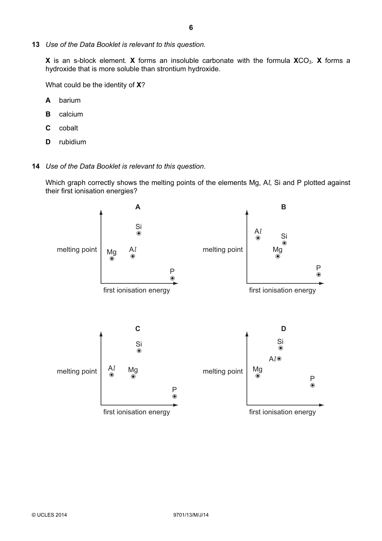 Cambridge A Level Chemistry 9701 2014 May/June Paper 1 · Variant 3 question paper, page 6 of 16