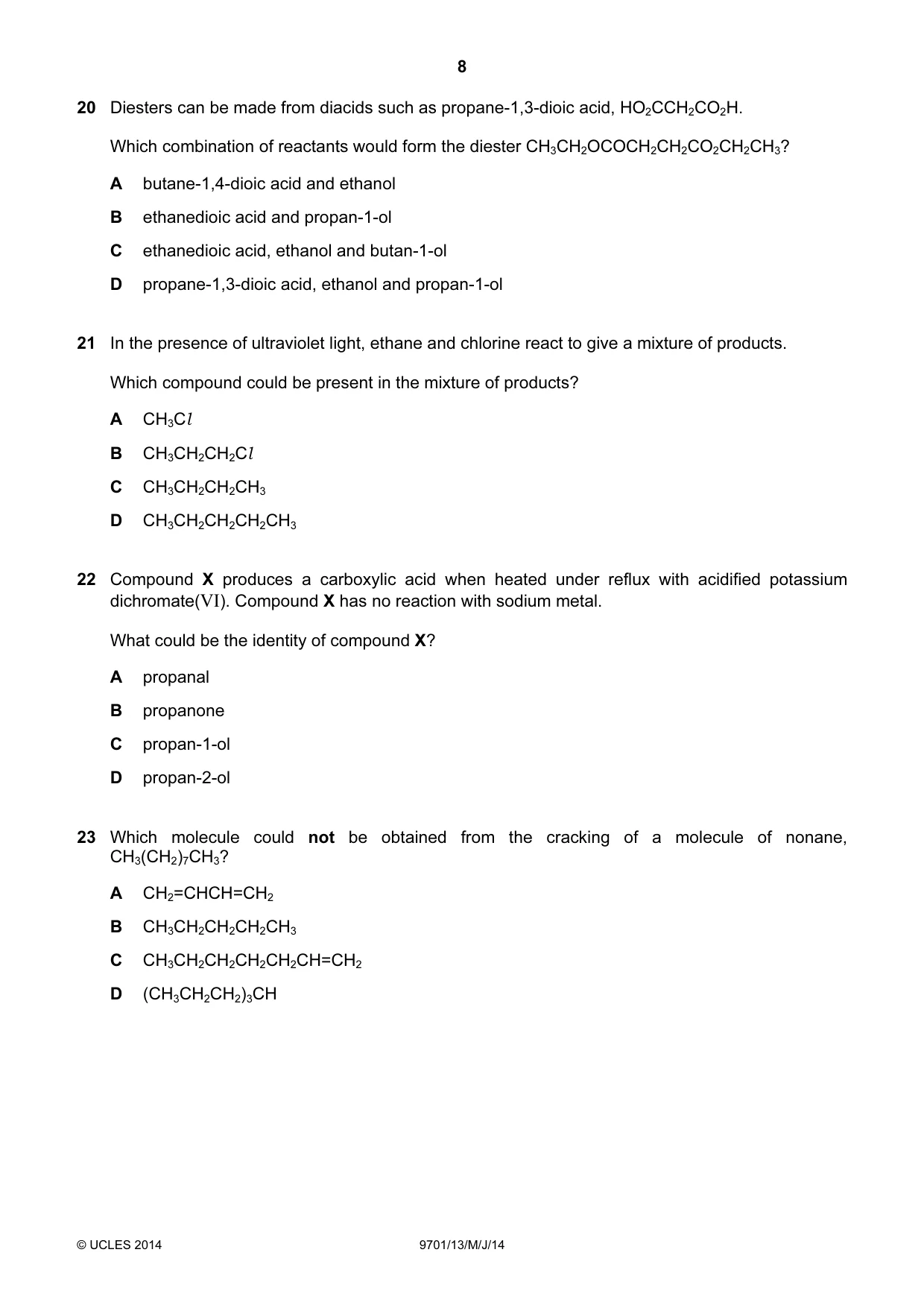 Cambridge A Level Chemistry 9701 2014 May/June Paper 1 · Variant 3 question paper, page 8 of 16