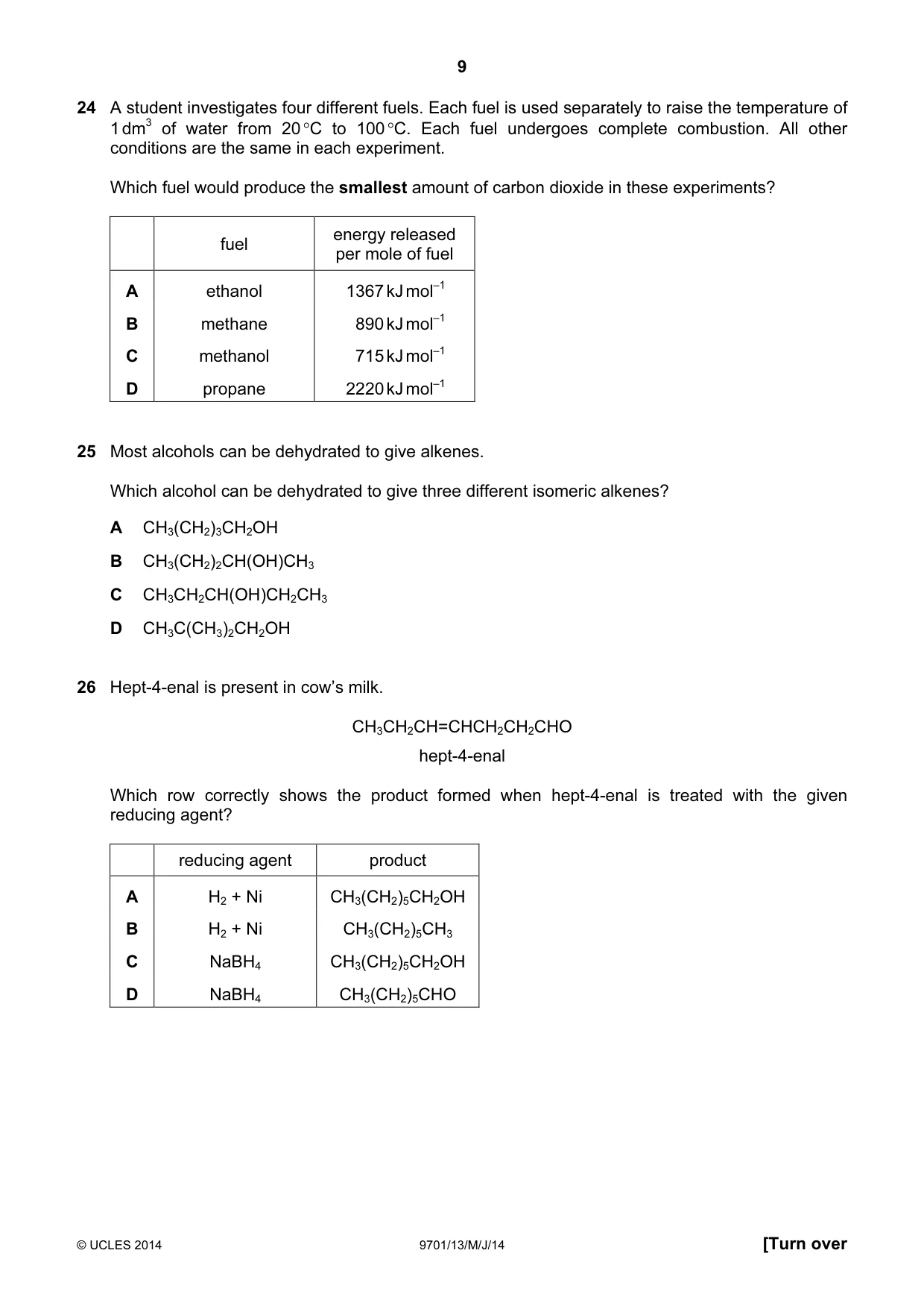 Cambridge A Level Chemistry 9701 2014 May/June Paper 1 · Variant 3 question paper, page 9 of 16