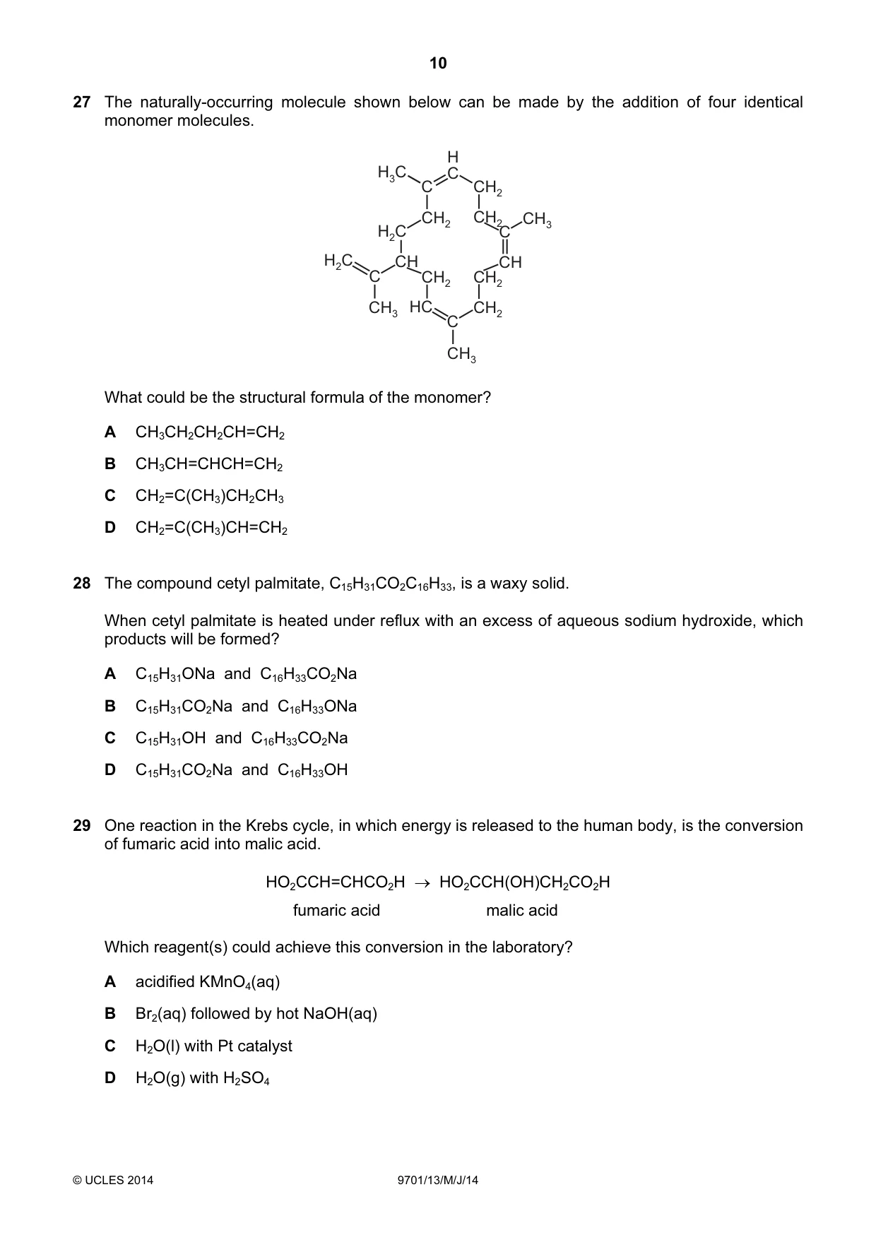Cambridge A Level Chemistry 9701 2014 May/June Paper 1 · Variant 3 question paper, page 10 of 16