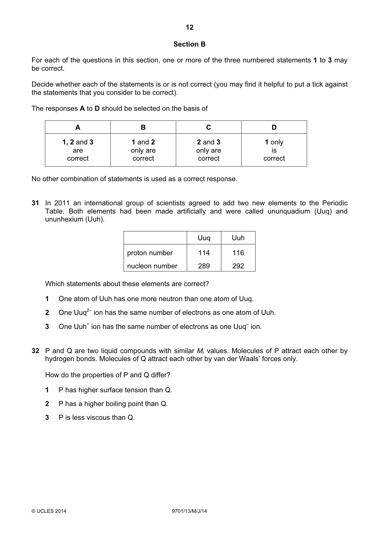 Cambridge A Level Chemistry 9701 2014 May/June Paper 1 · Variant 3 question paper, page 12 of 16