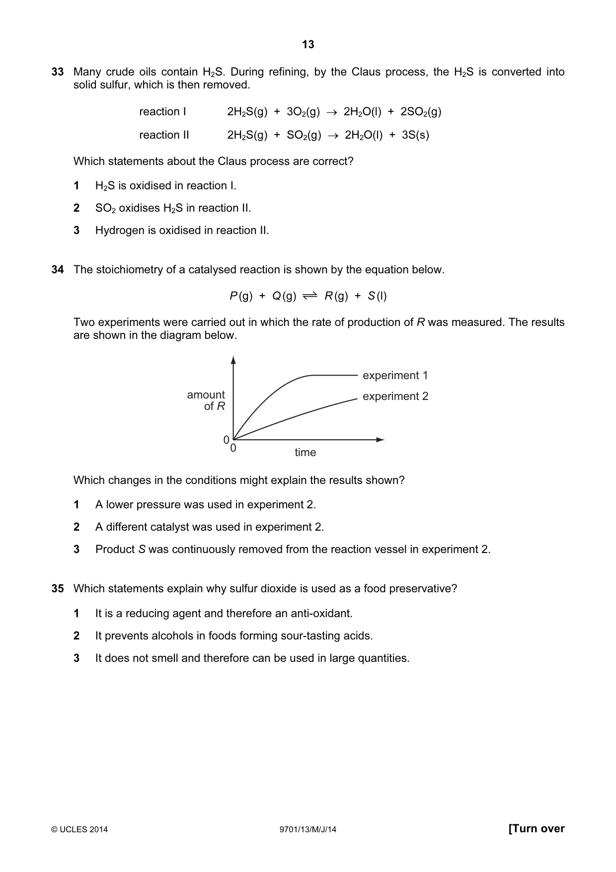 Cambridge A Level Chemistry 9701 2014 May/June Paper 1 · Variant 3 question paper, page 13 of 16