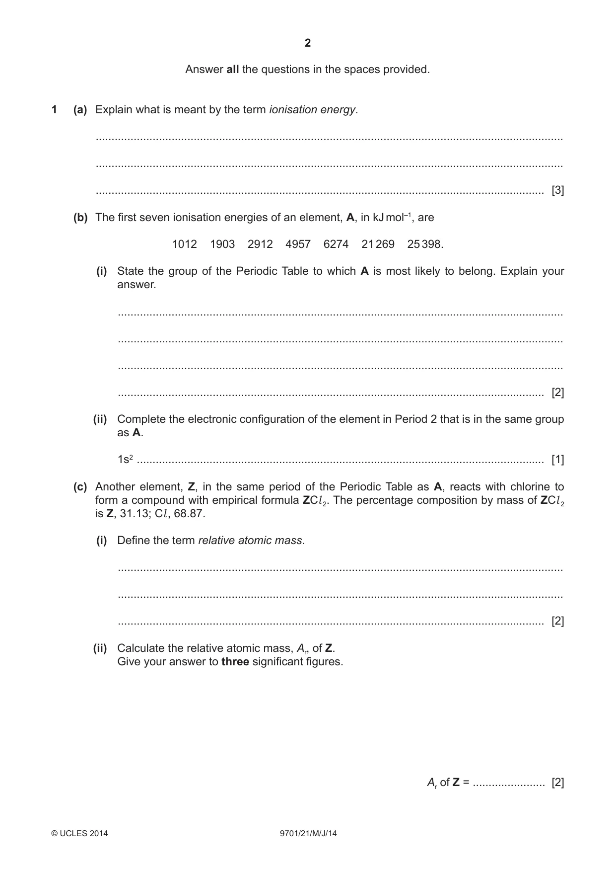 Cambridge A Level Chemistry 9701 2014 May/June Paper 2 · Variant 1 question paper, page 2 of 8