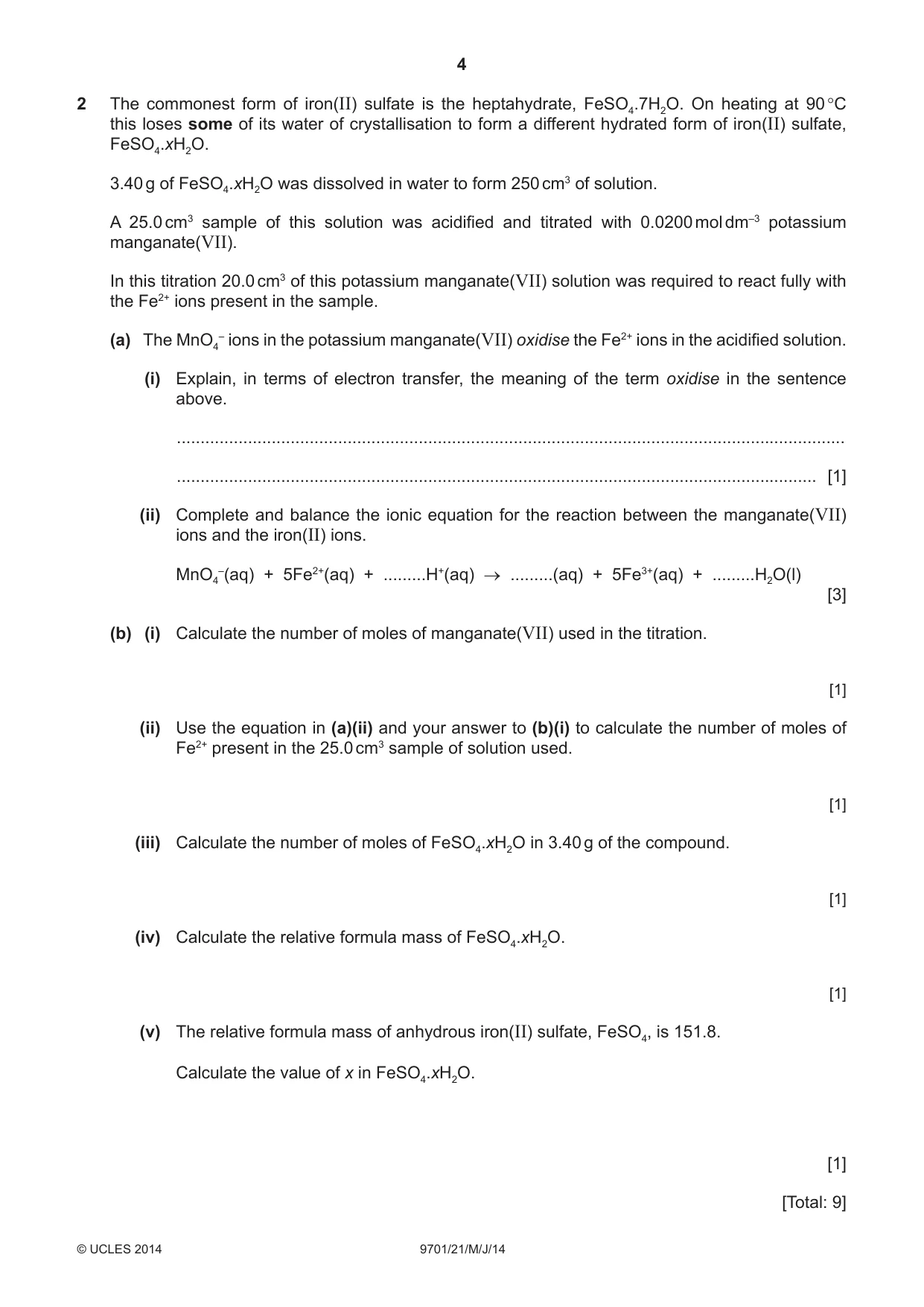 Cambridge A Level Chemistry 9701 2014 May/June Paper 2 · Variant 1 question paper, page 4 of 8