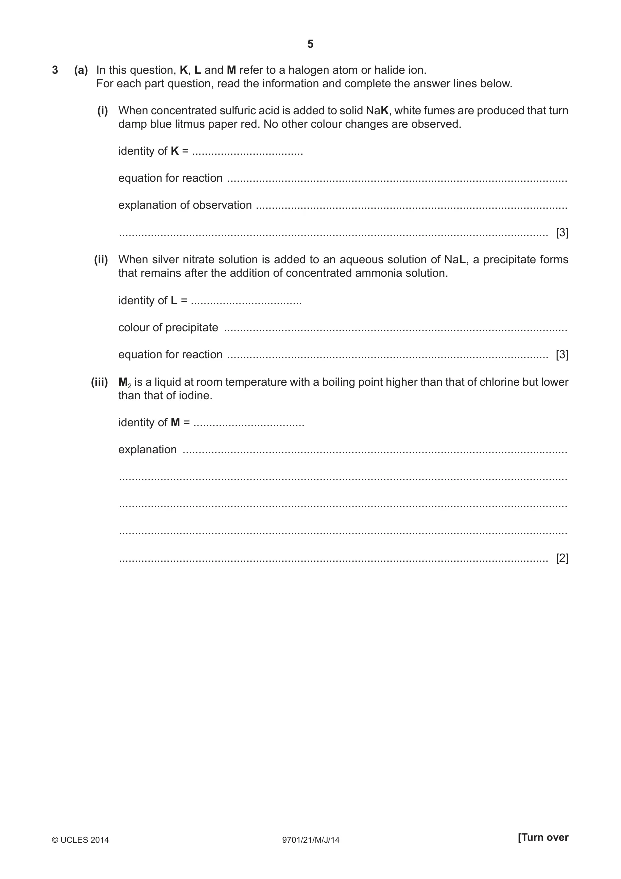 Cambridge A Level Chemistry 9701 2014 May/June Paper 2 · Variant 1 question paper, page 5 of 8