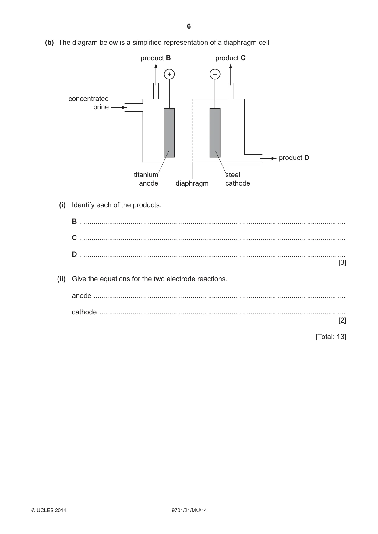 Cambridge A Level Chemistry 9701 2014 May/June Paper 2 · Variant 1 question paper, page 6 of 8