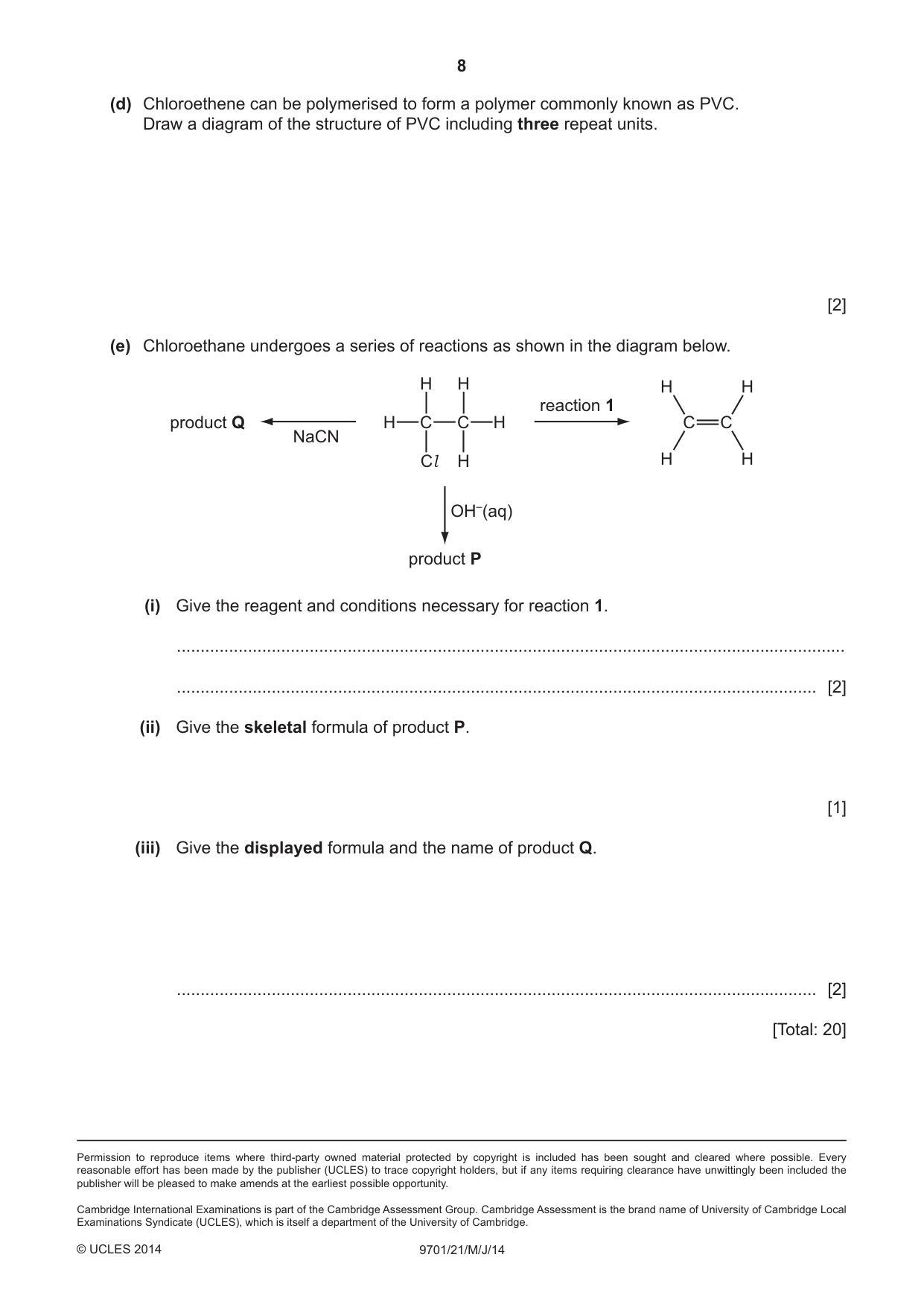 Cambridge A Level Chemistry 9701 2014 May/June Paper 2 · Variant 1 question paper, page 8 of 8