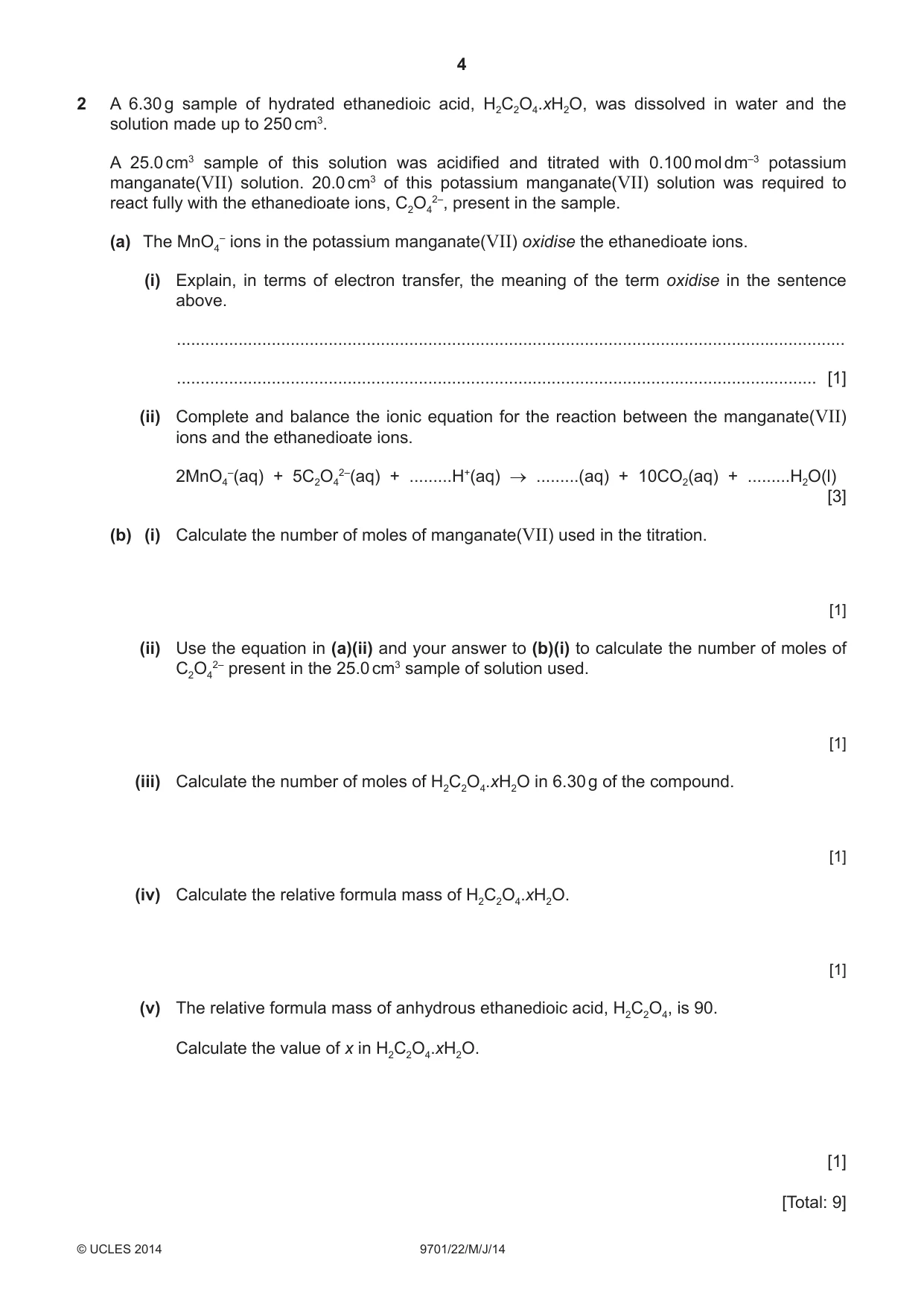 Cambridge A Level Chemistry 9701 2014 May/June Paper 2 · Variant 2 question paper, page 4 of 12