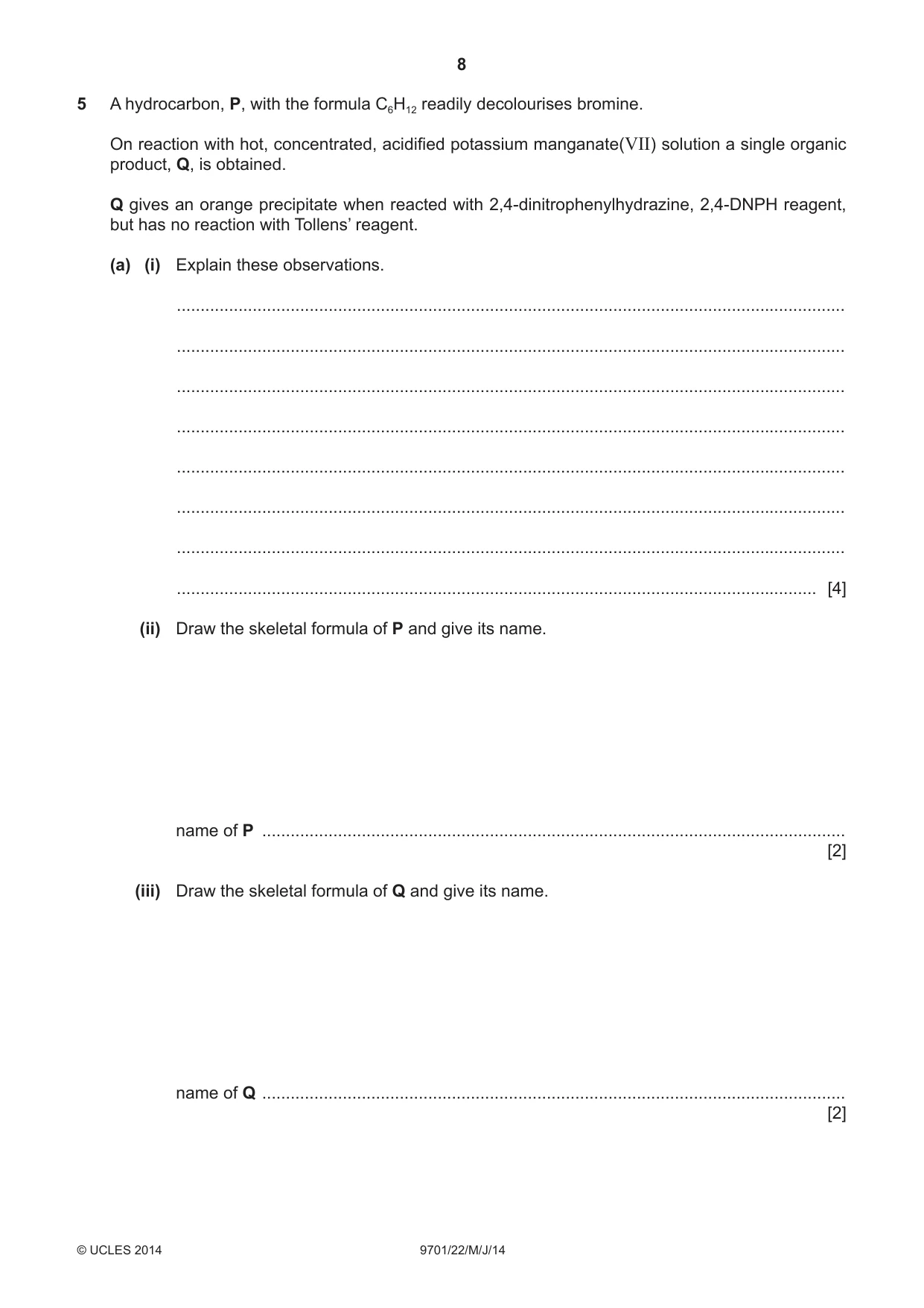 Cambridge A Level Chemistry 9701 2014 May/June Paper 2 · Variant 2 question paper, page 8 of 12