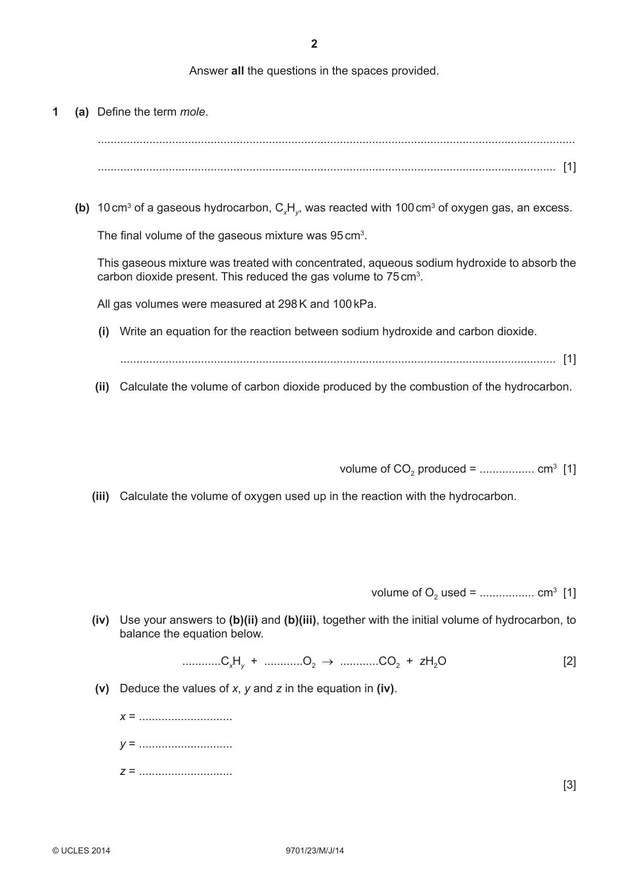 Cambridge A Level Chemistry 9701 2014 May/June Paper 2 · Variant 3 question paper, page 2 of 12