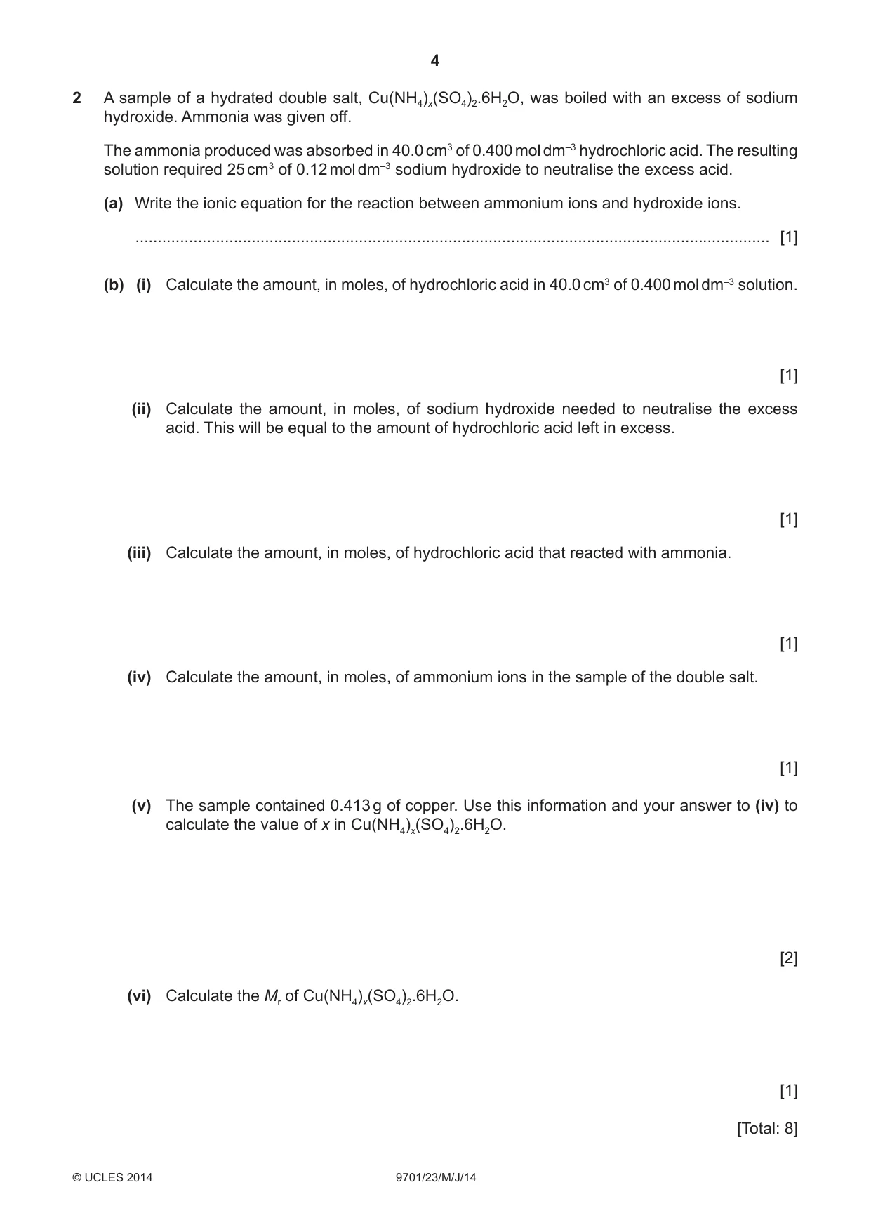 Cambridge A Level Chemistry 9701 2014 May/June Paper 2 · Variant 3 question paper, page 4 of 12