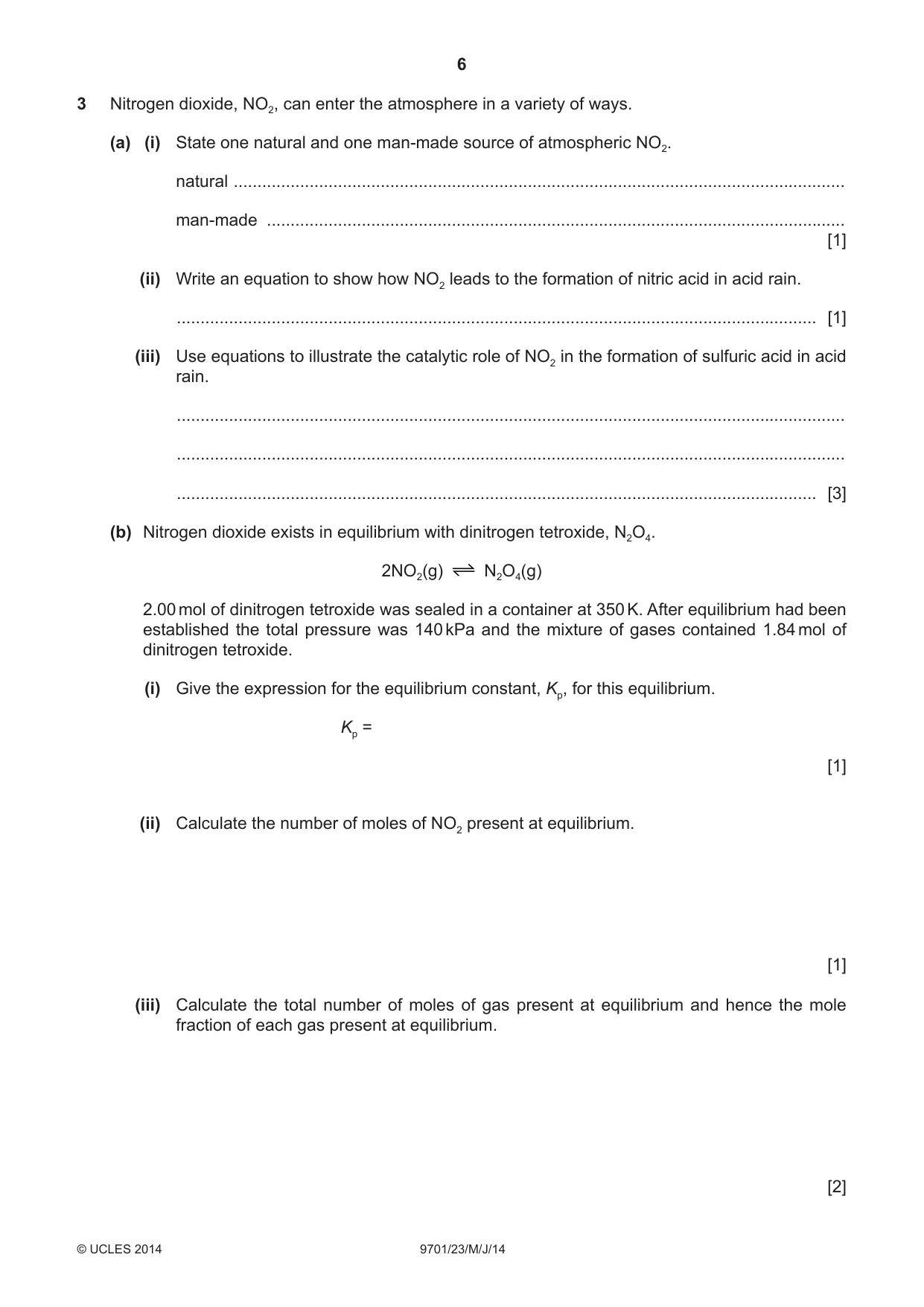 Cambridge A Level Chemistry 9701 2014 May/June Paper 2 · Variant 3 question paper, page 6 of 12
